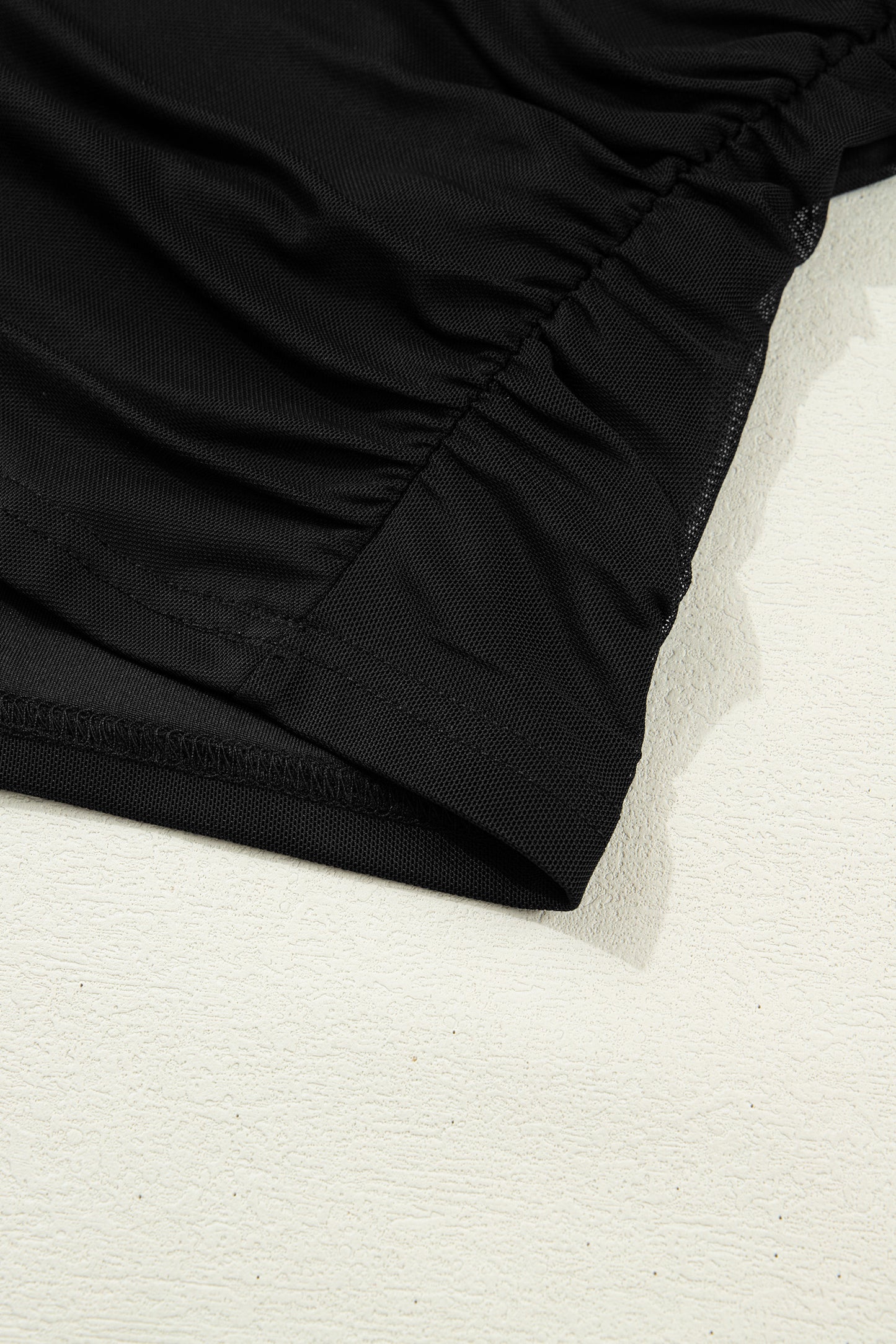 Coffee Sheer Mesh Patchwork High Neck Long Sleeve Top