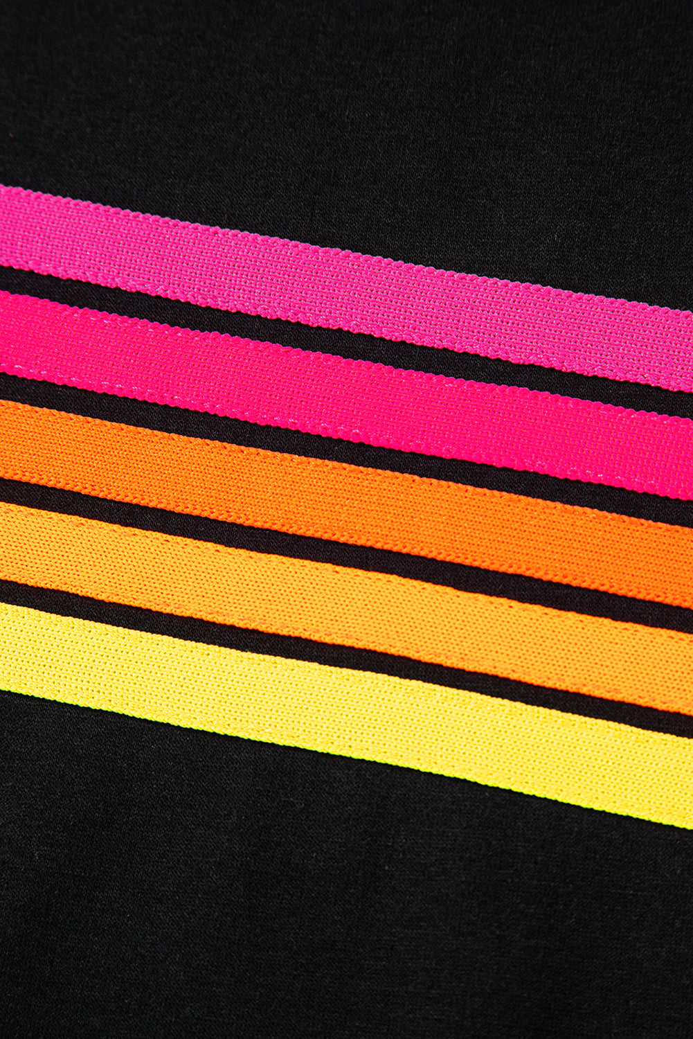 Solid Color Striped Patch Front Casual Tee