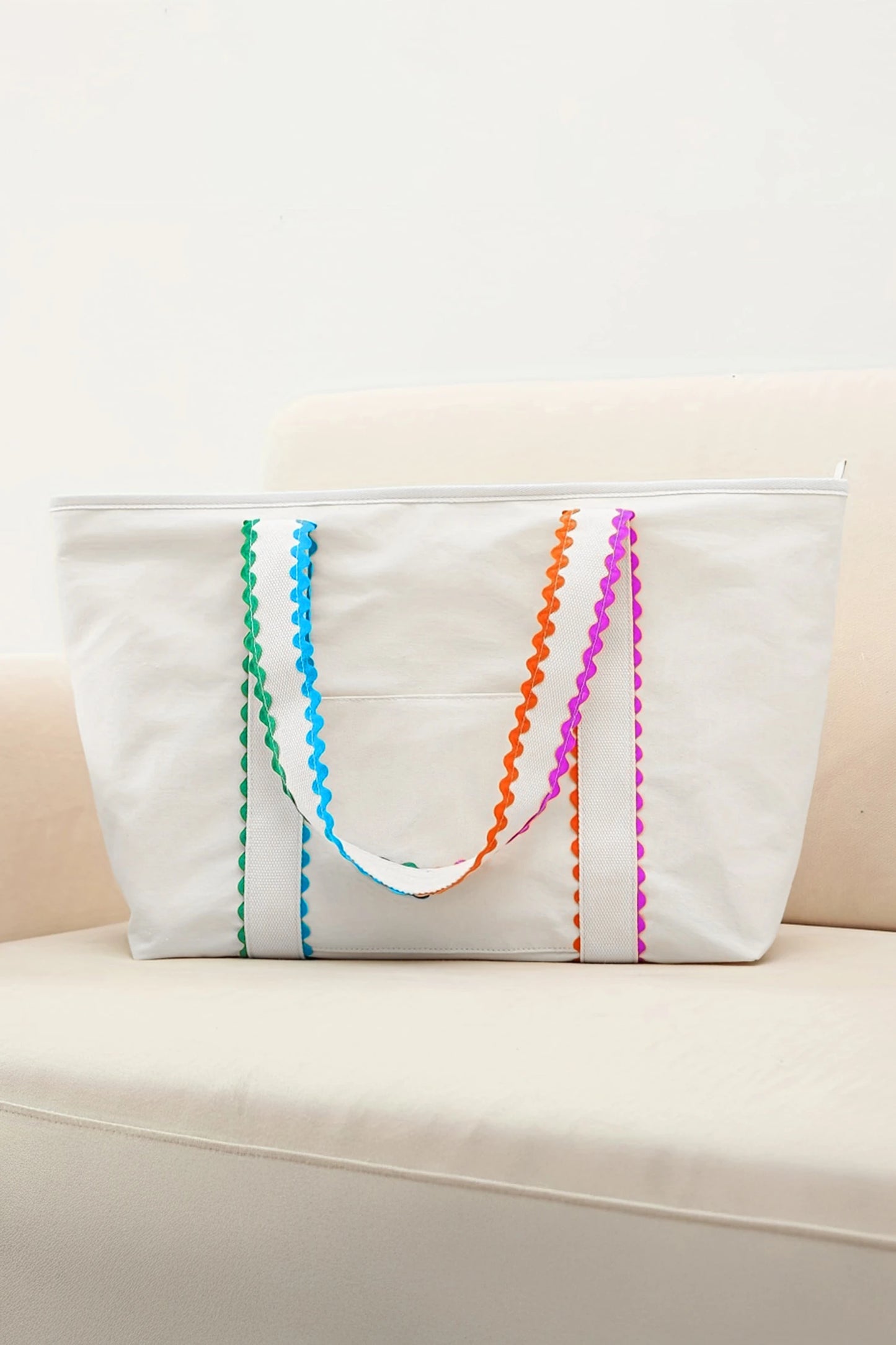 Colorful Ricrac Detail Canvas Tote Bag