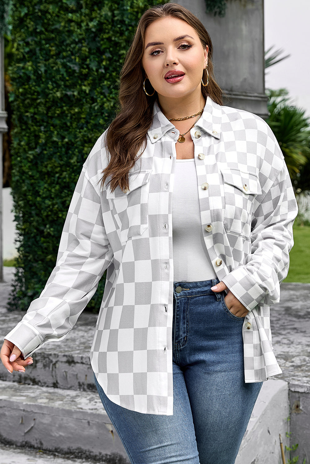 Khaki Checkered Buttoned Down Casual Western Jacket