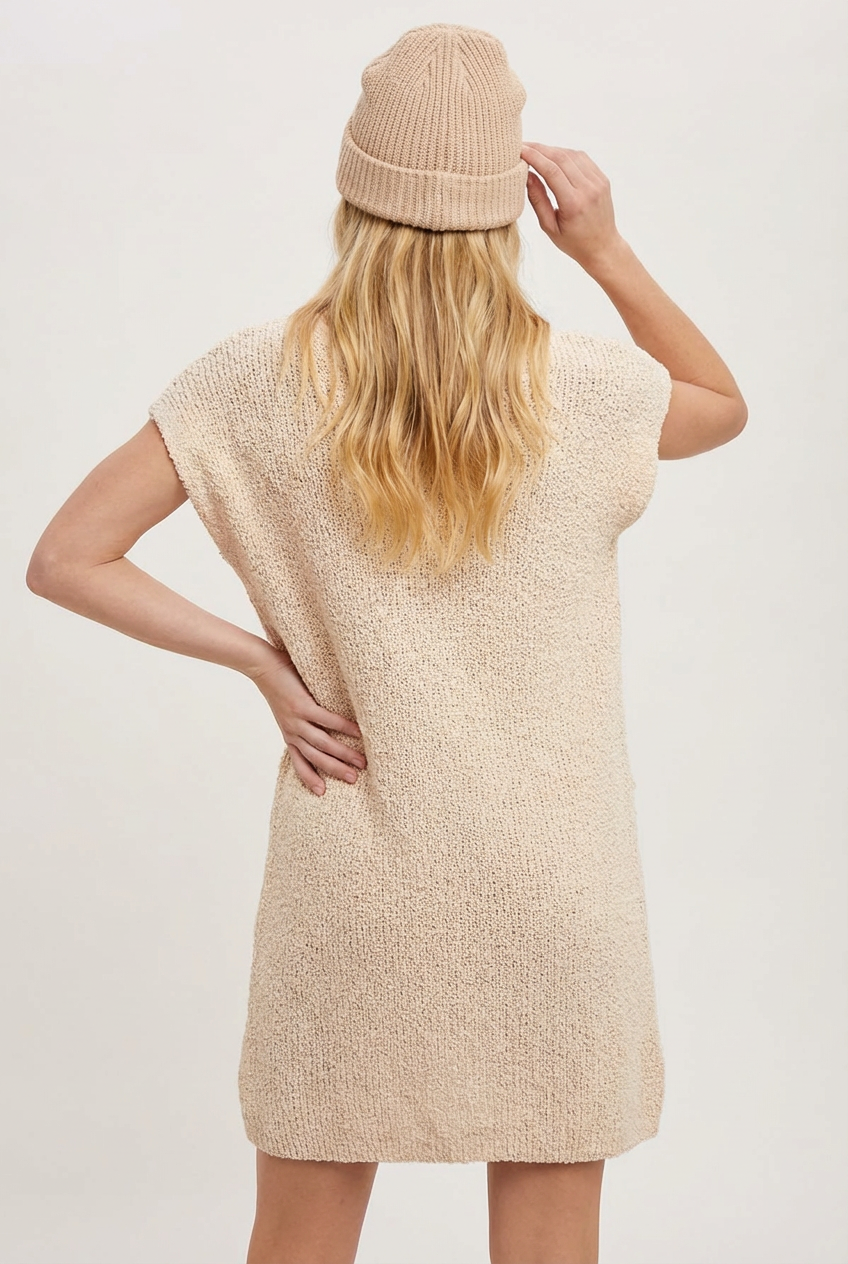 V Neck Knit Sweater Dress with Pockets Casual