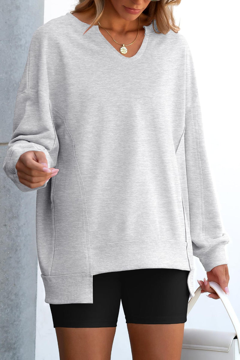 Striped V-Neck Pullover Sweatshirt with Contrast Trim