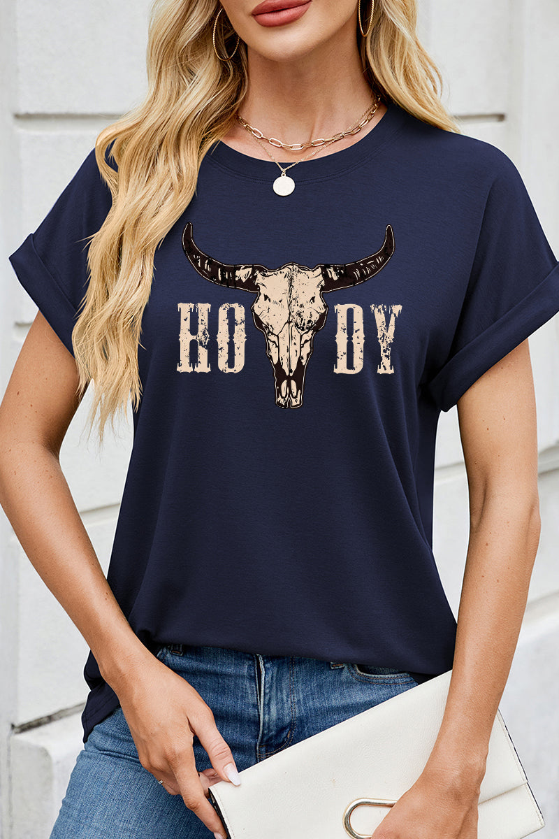 Western Cowgirl Bull Skull Graphic Tee