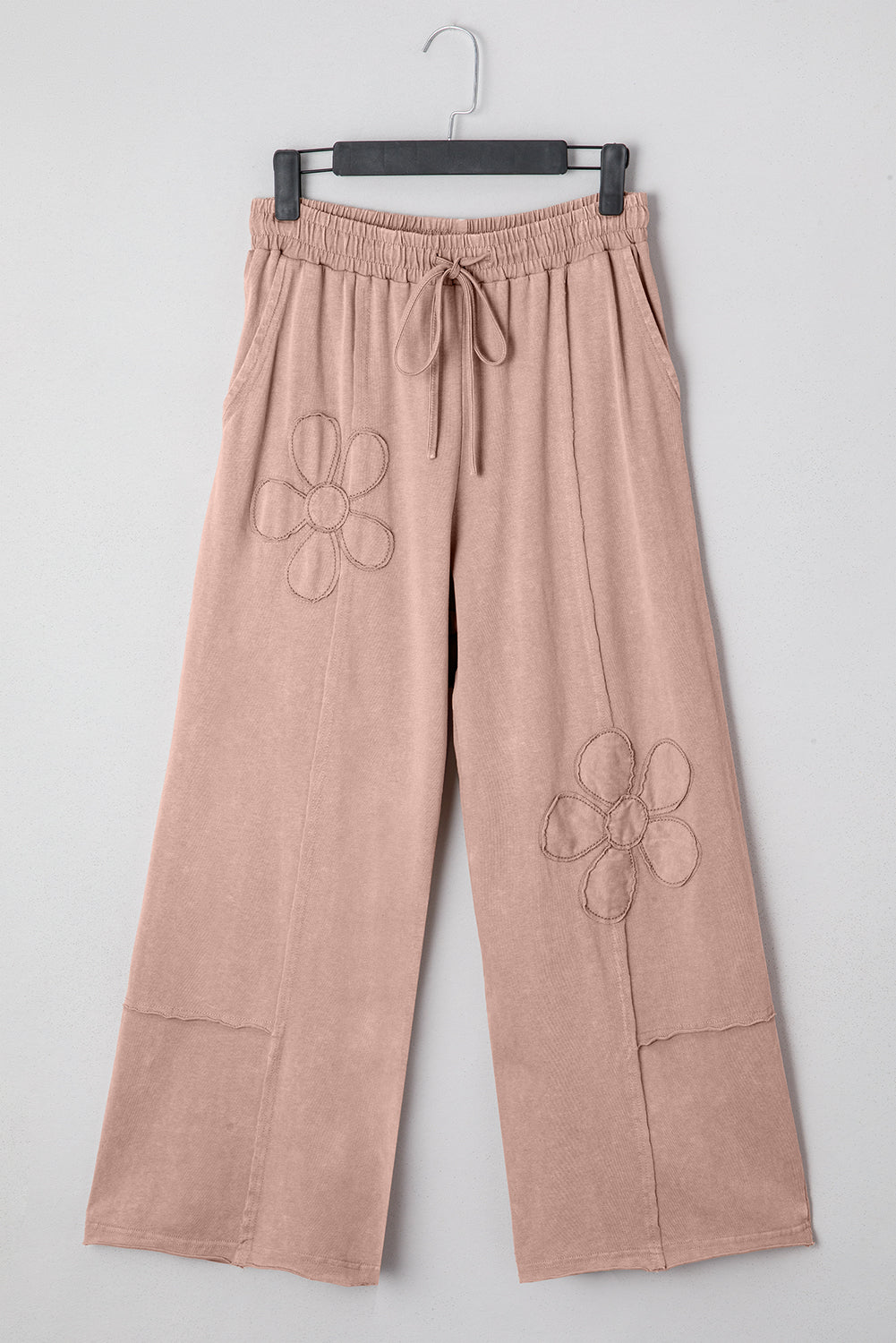 Pink Flower Patch Mineral Washed Terry Knit Cropped Wide Leg Pants