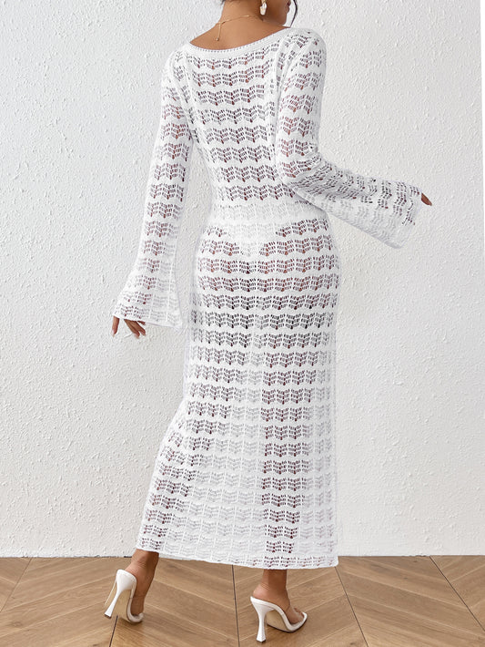 Women Crochet Hollow Out Beach Cover Up Maxi Dress