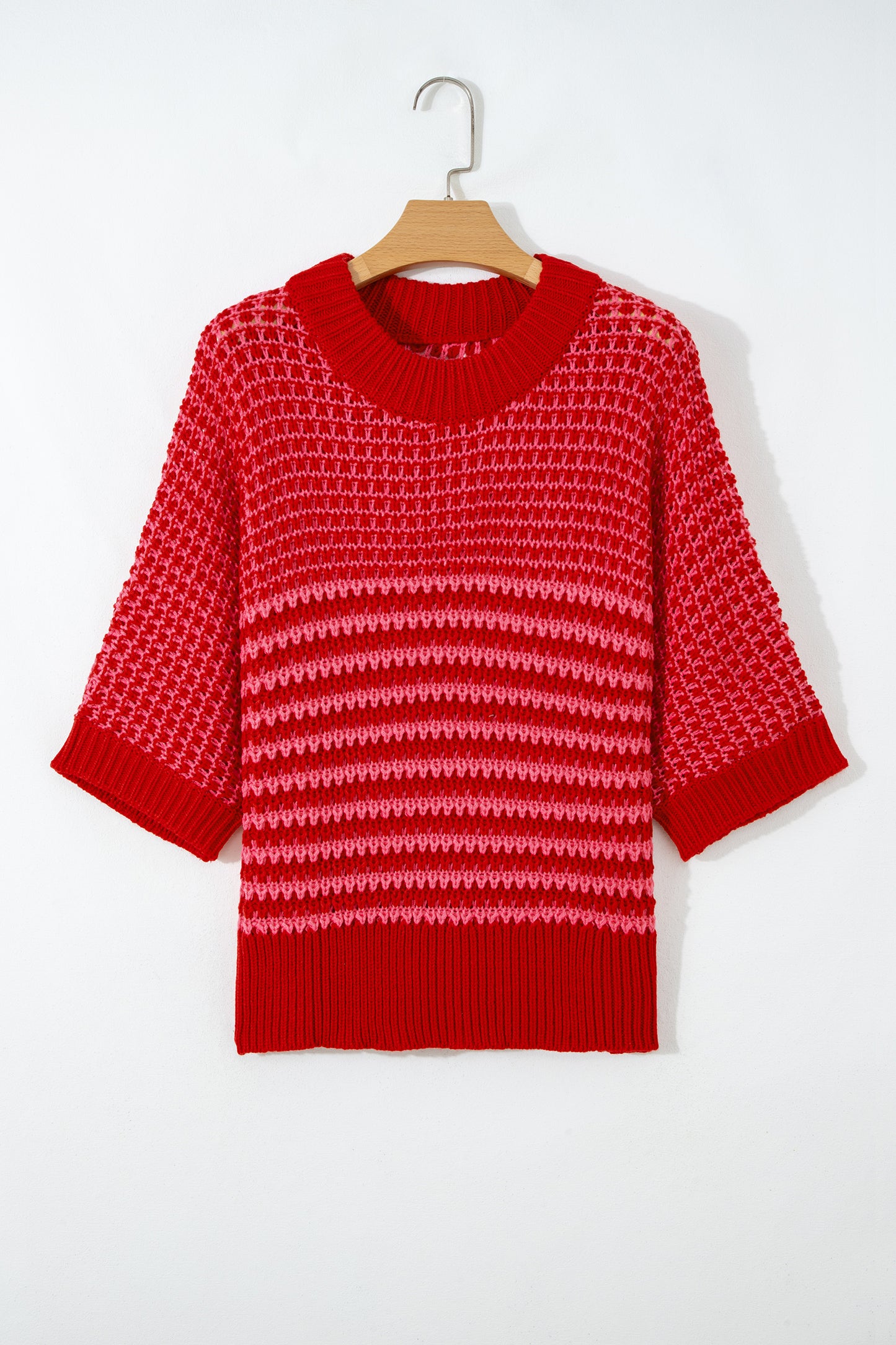 Red Stripe 3/4 Draped Sleeve Slouchy Sweater