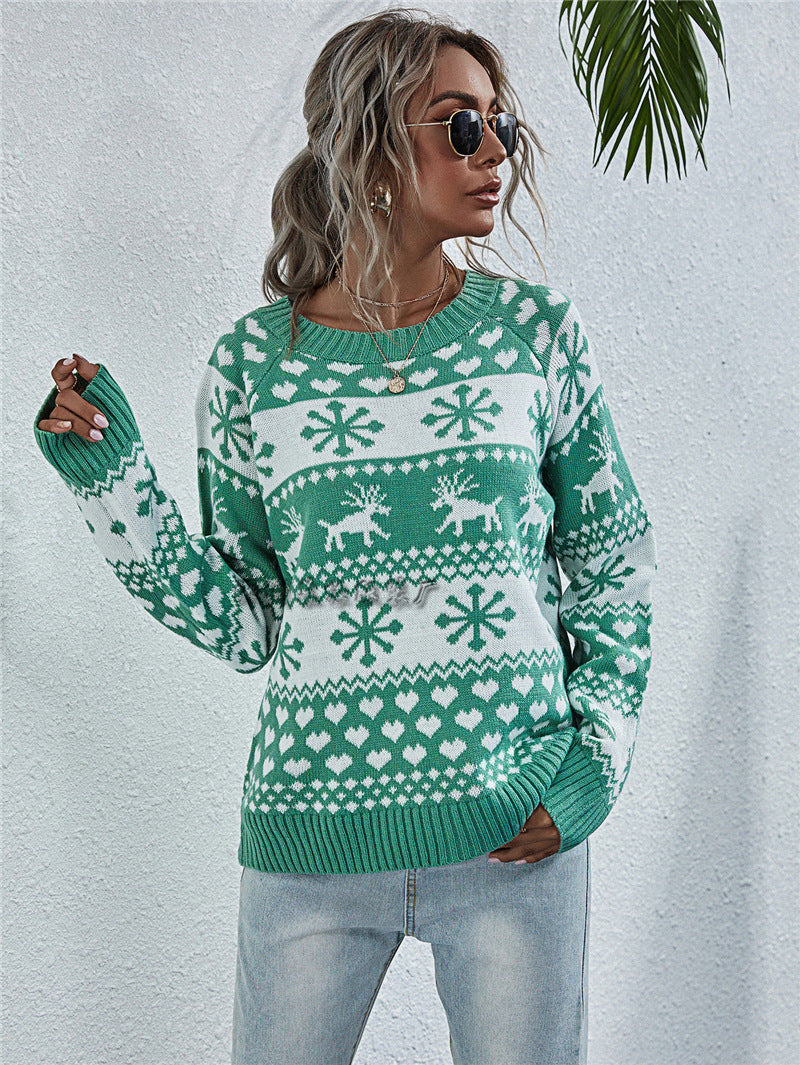 Women's Reindeer Fair Isle Christmas Crewneck Sweater