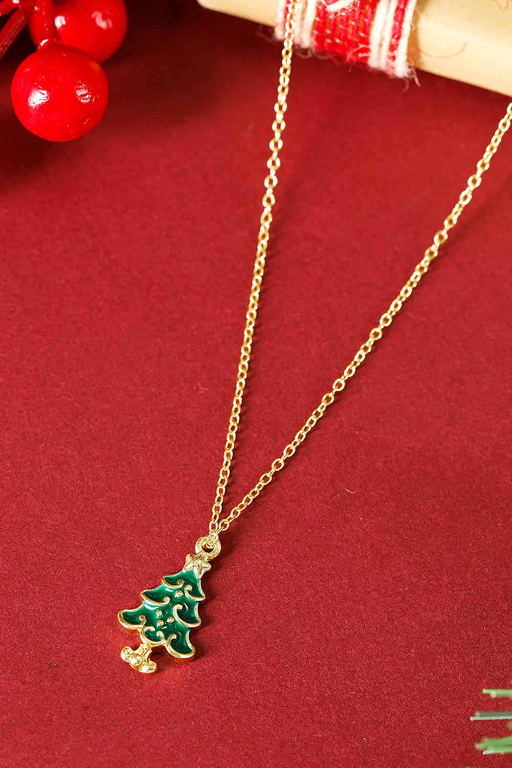 Gold Alloy Plated Chain Christmas Tree Pendant Necklace