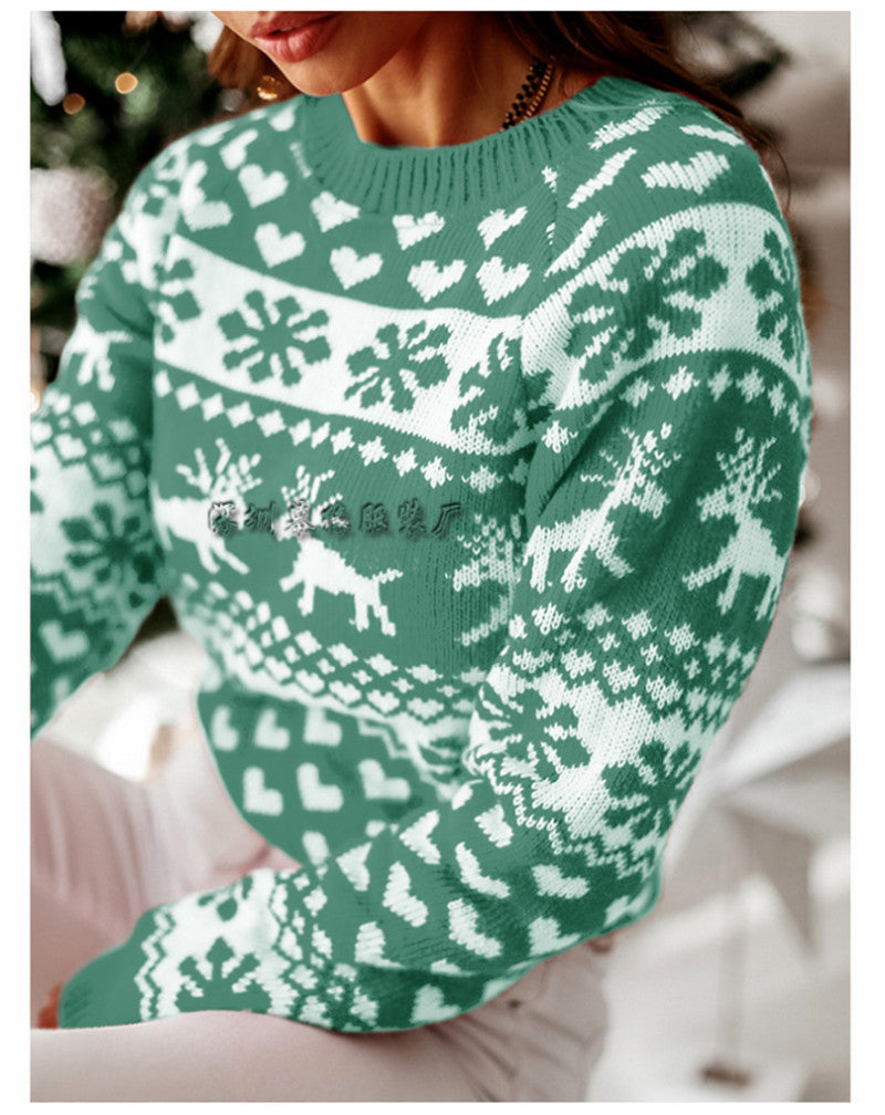 Women's Reindeer Fair Isle Christmas Crewneck Sweater