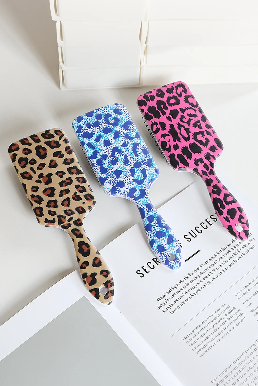 Camel Leopard Print Large Detangle Paddle Air Cushion Comb