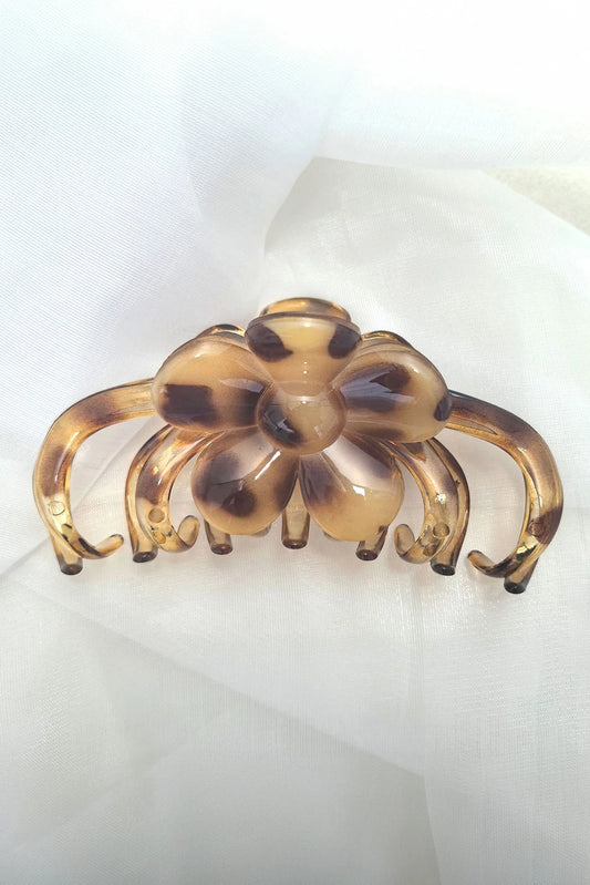 Thai Curry Amber Leopard Resin Flower Hair Claw Clip