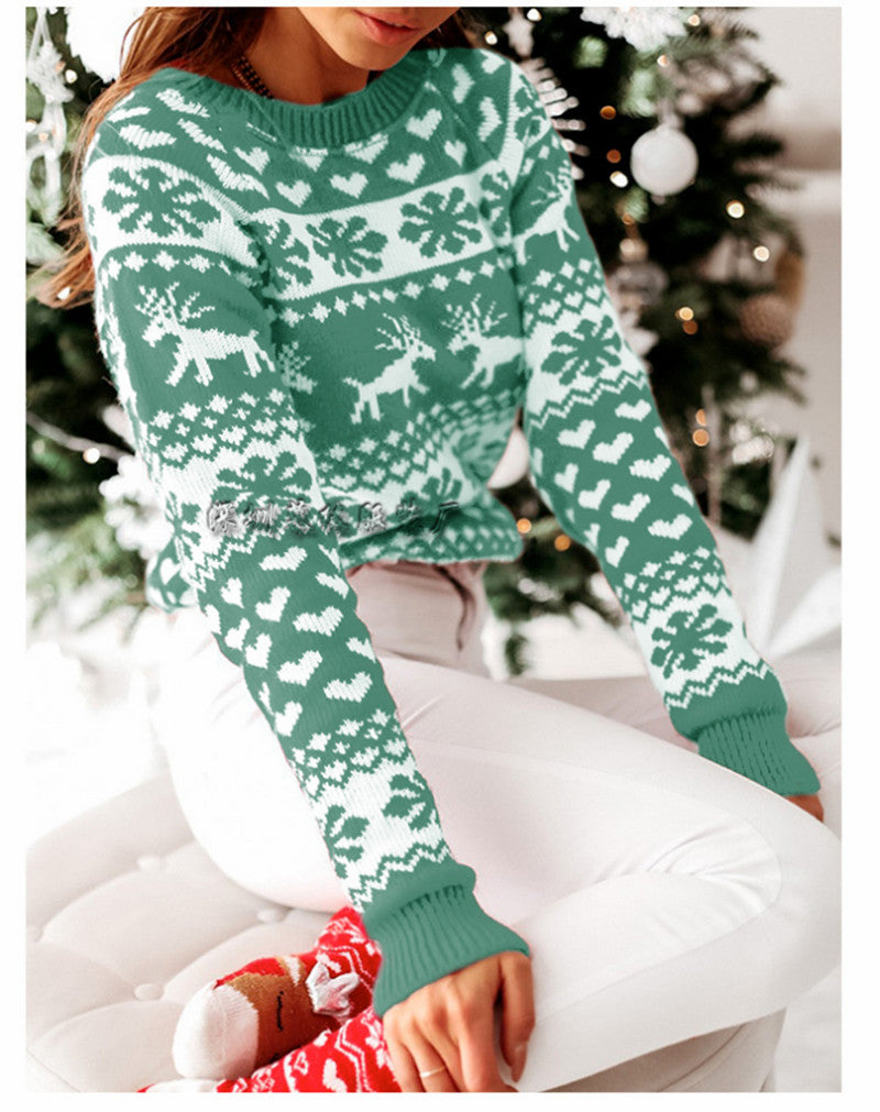 Women's Reindeer Fair Isle Christmas Crewneck Sweater