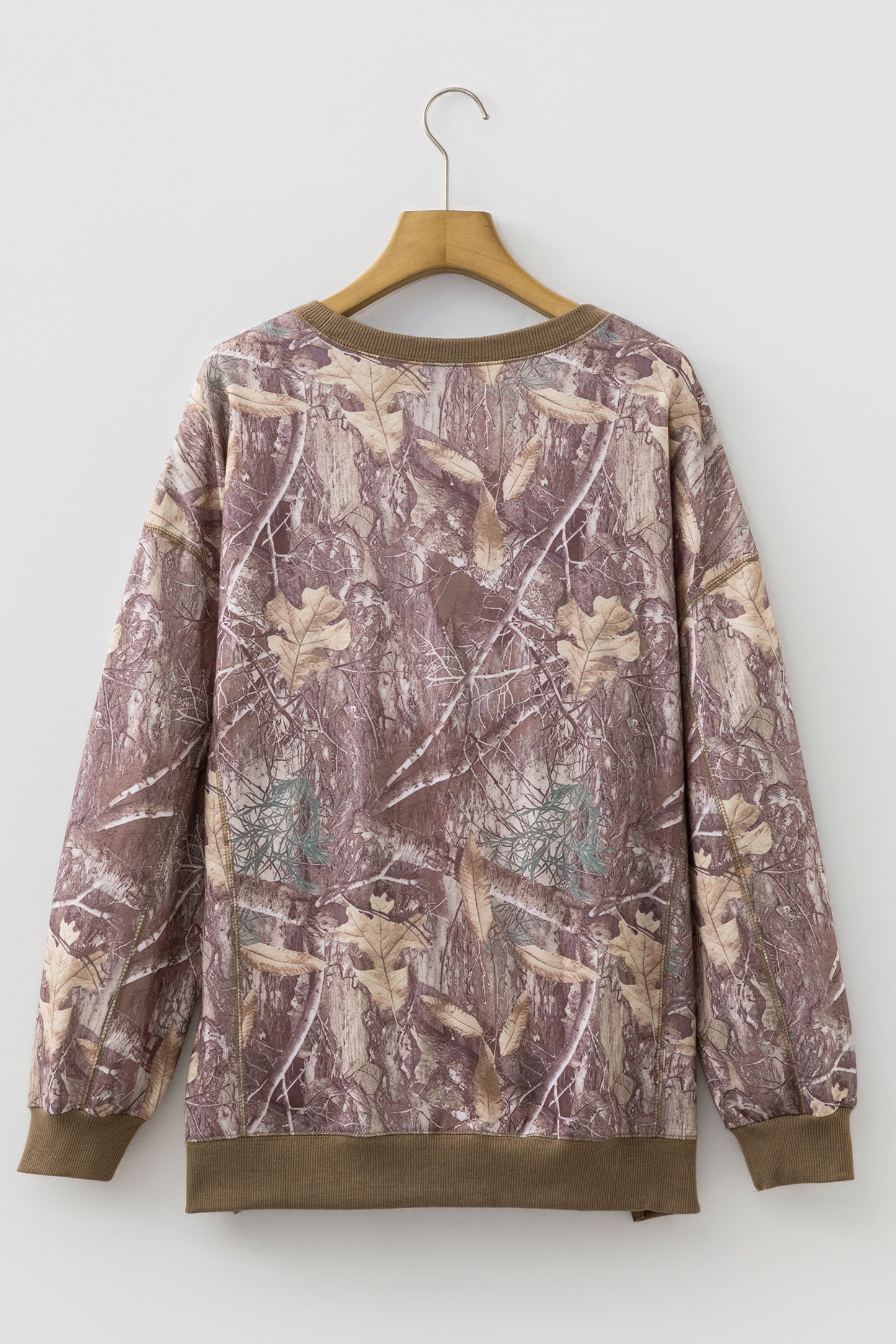 Brown Abstract Camo Print Color Block Detail Baggy Pullover Sweatshirt