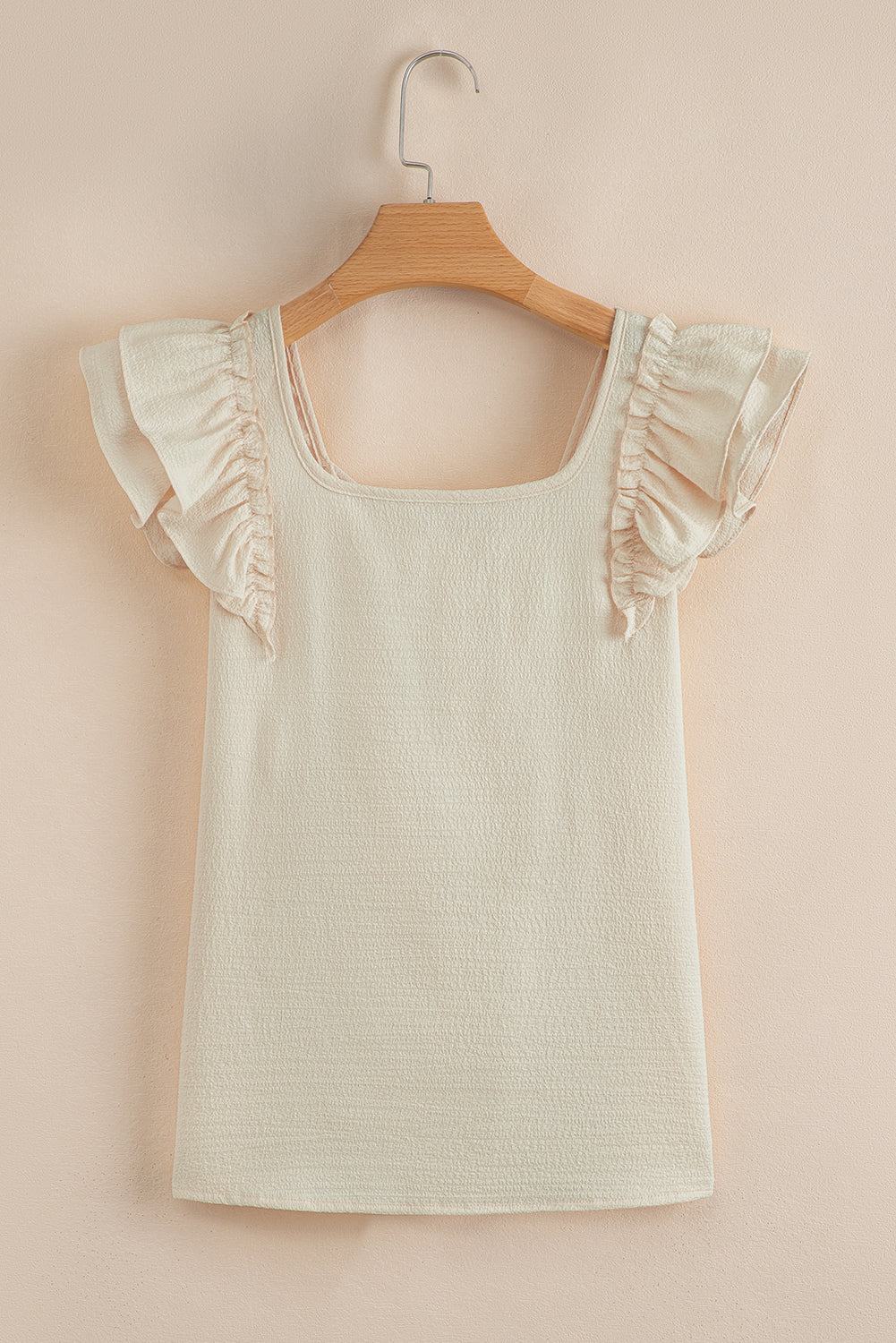Gossamer Pink Textured Bow Knot Frilled Butterfly Sleeve Blouse