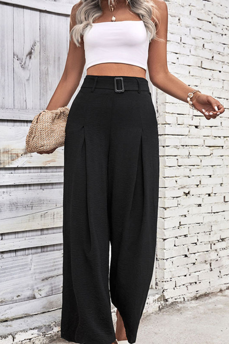 High Waist Wide Leg Solid Color Flowing Pants for Women