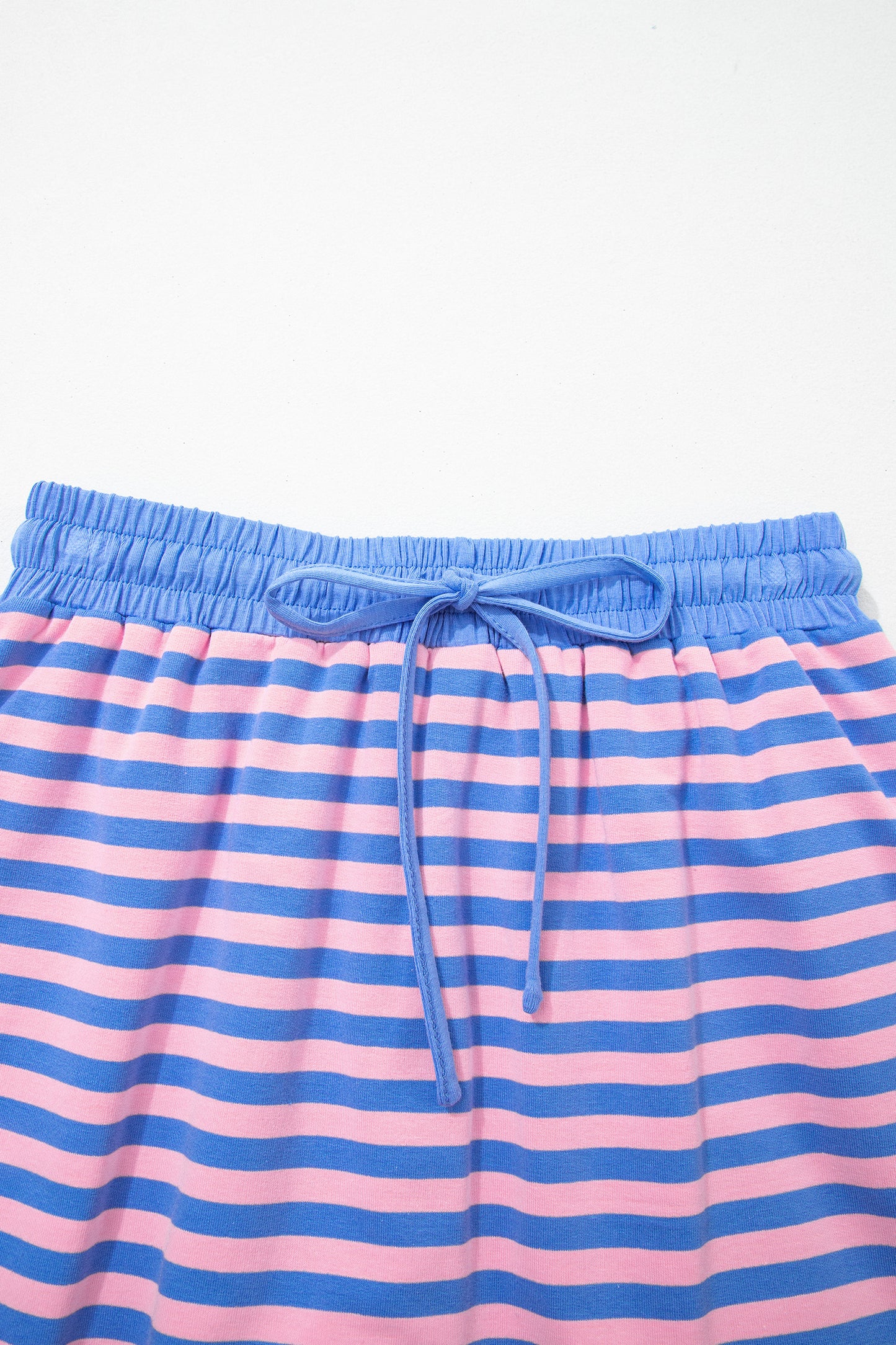 Blue Stripe Relaxed Short Sleeve Top Elastic Waist Drawstring Skort 2pcs Set