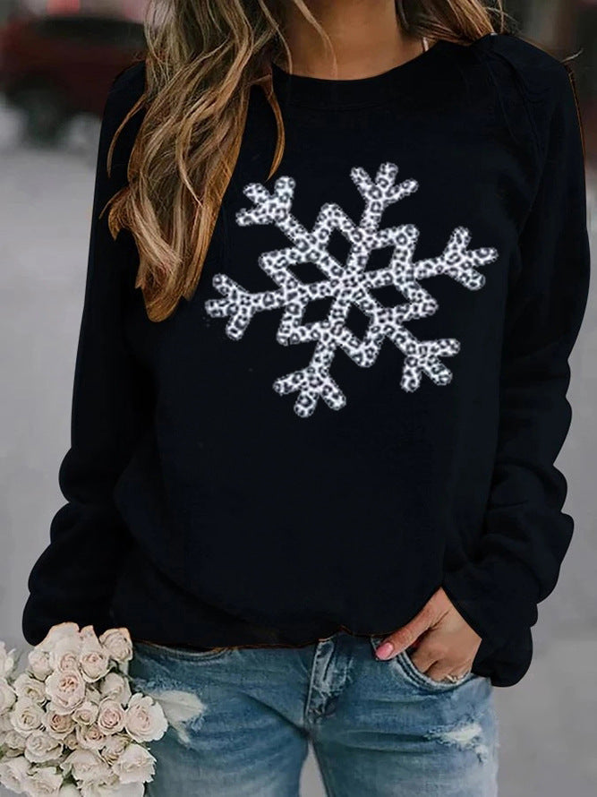 Snowflake Graphic Fleece Pullover Cozy Winter Sweatshirt