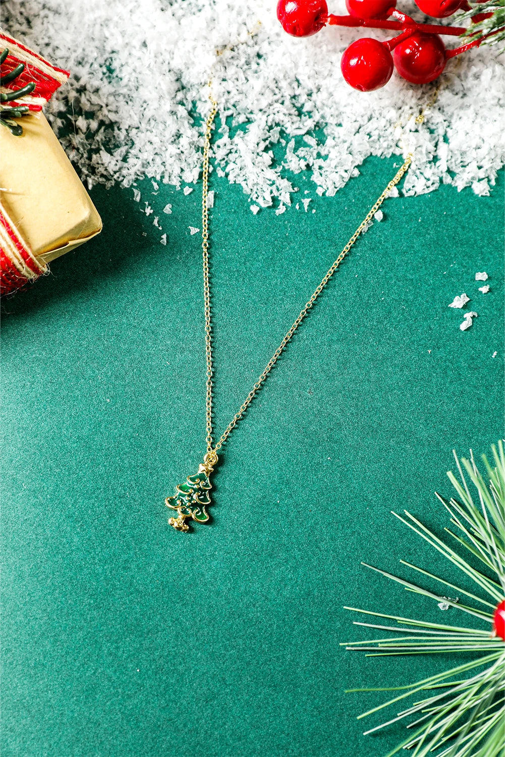 Gold Alloy Plated Chain Christmas Tree Pendant Necklace