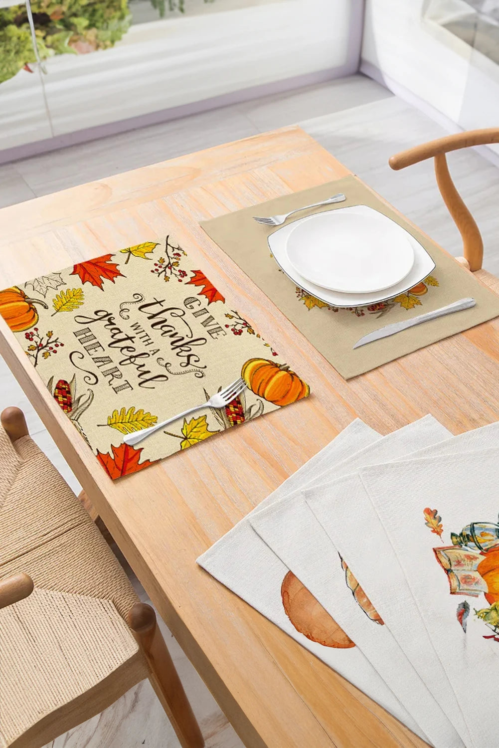 Orange Pumpkin Fall Leaf Thanksgiving Decorative Placemat