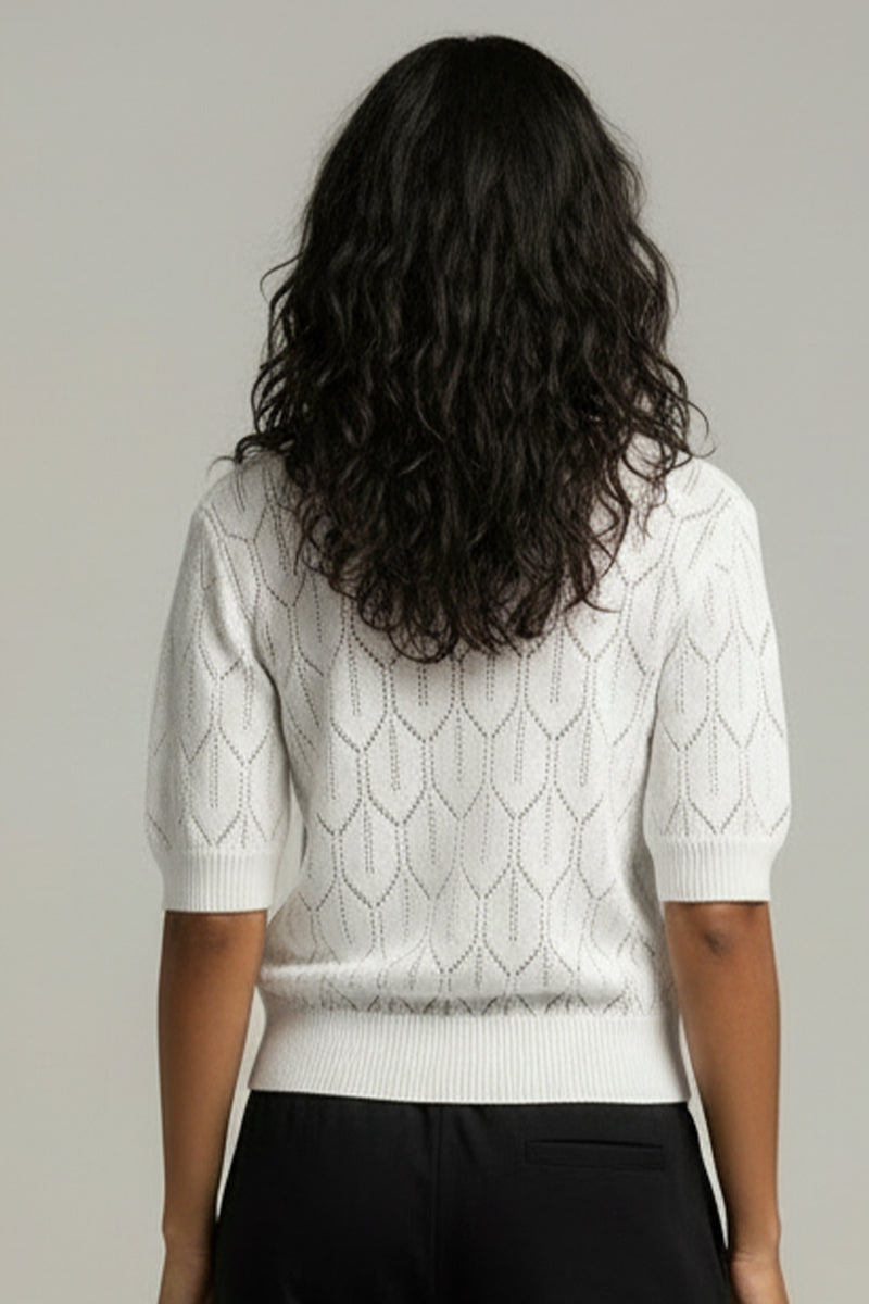 V Neck Knit Cardigan Button Front Short Sleeve Top