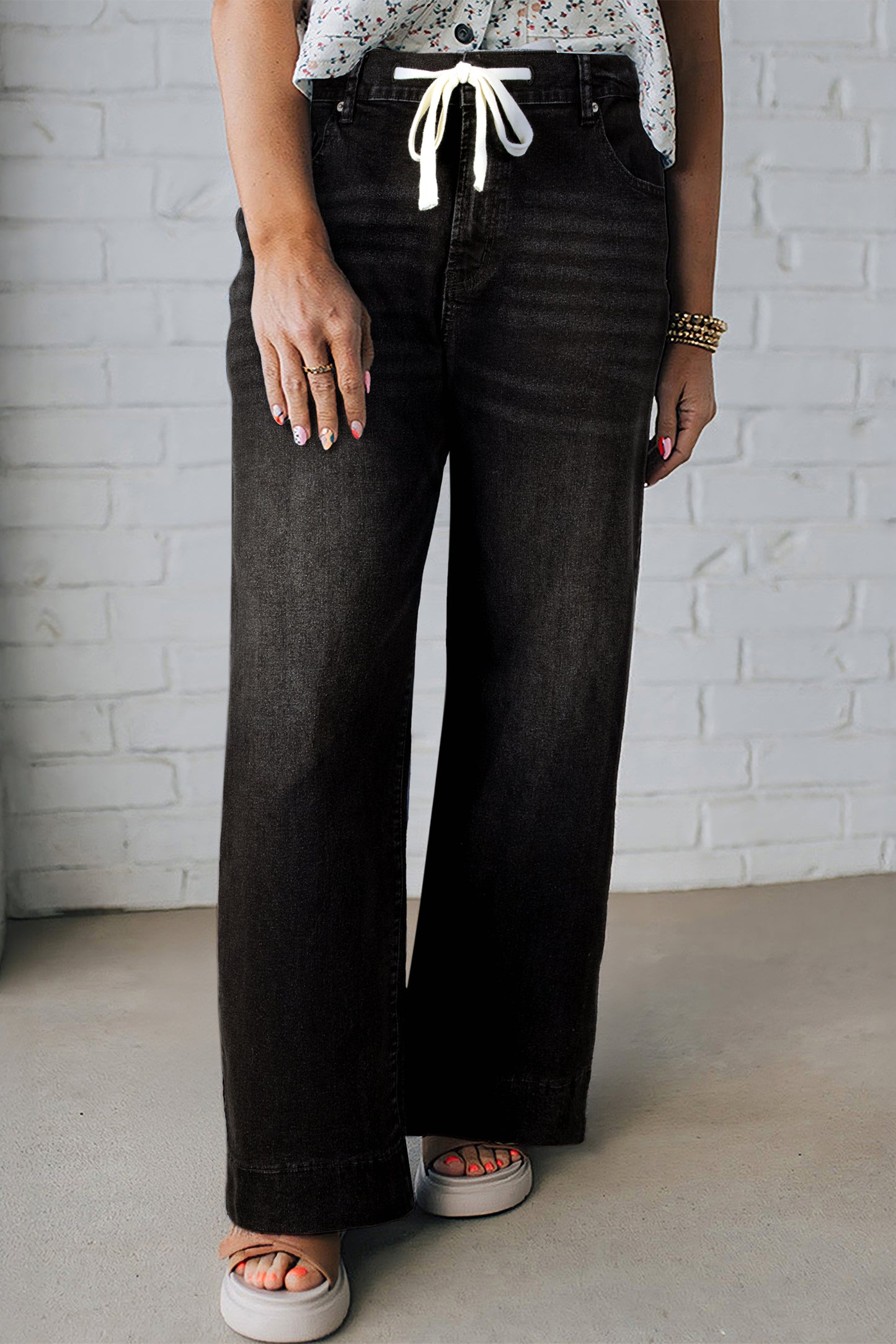 Blue Acid Wash Contrast Lace-up Plus Size Jeans