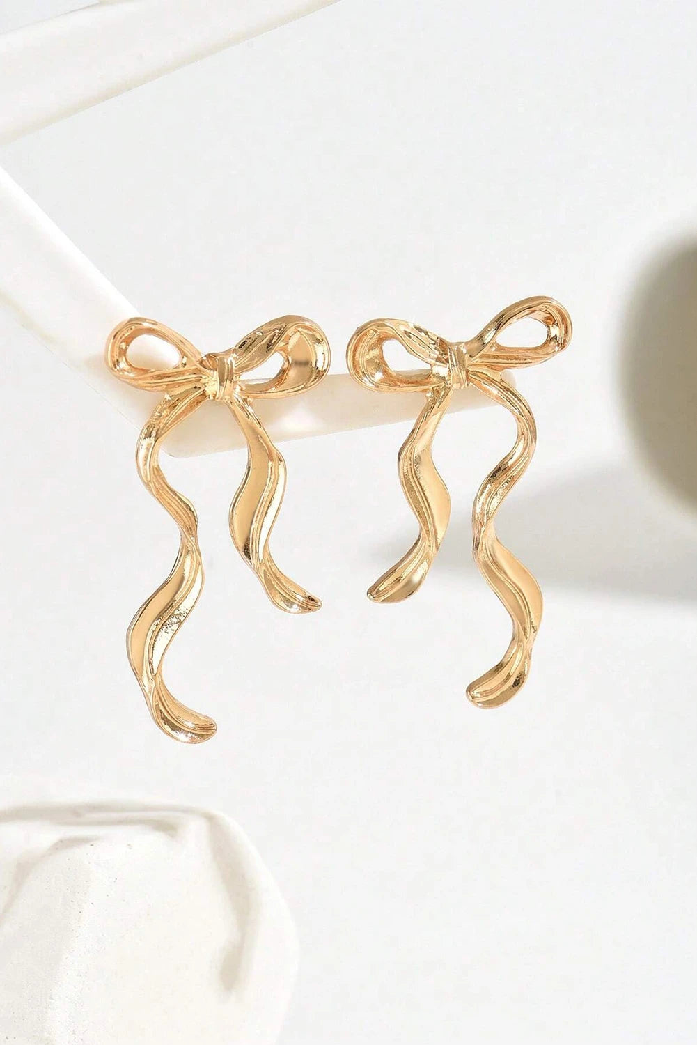 Gold Bow Knot Shape Plated Alloy Stud Earrings