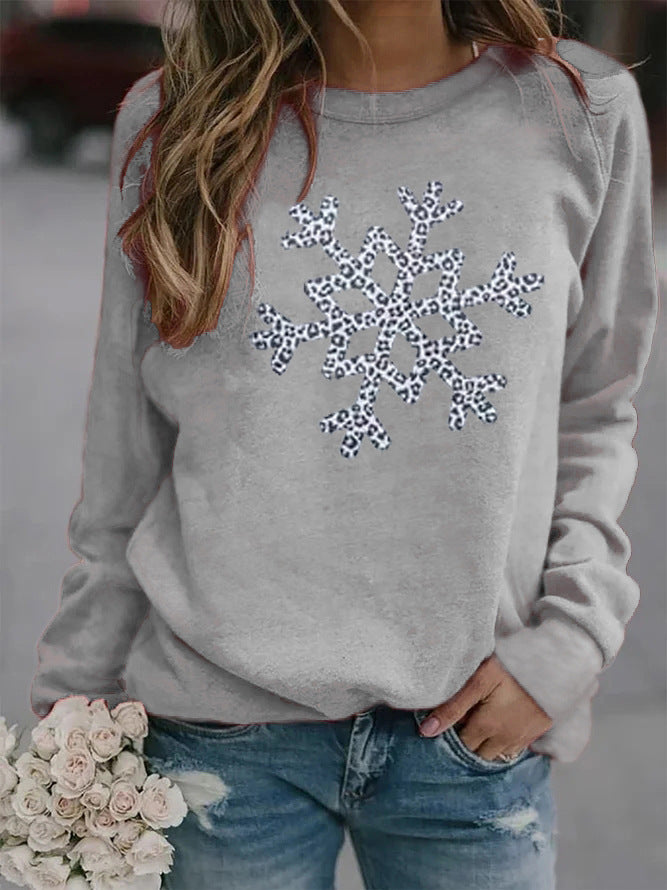 Snowflake Graphic Fleece Pullover Cozy Winter Sweatshirt