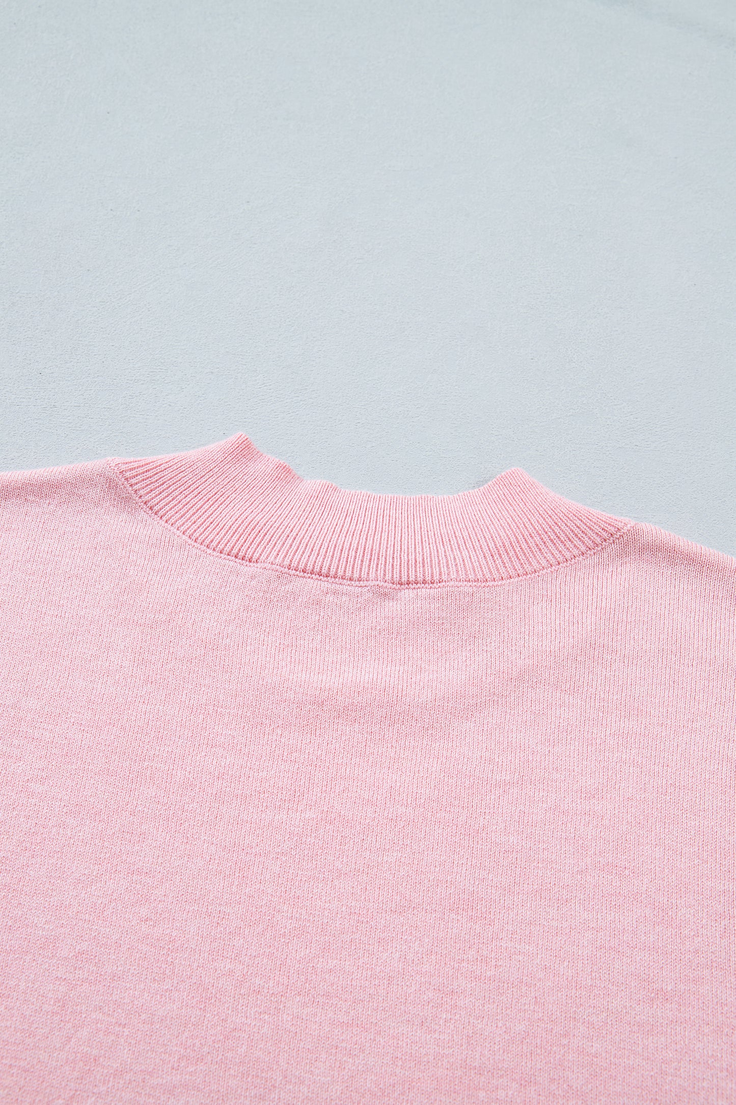 Pink Wavy Trim Stand Neck Short Sleeve Sweater Shift