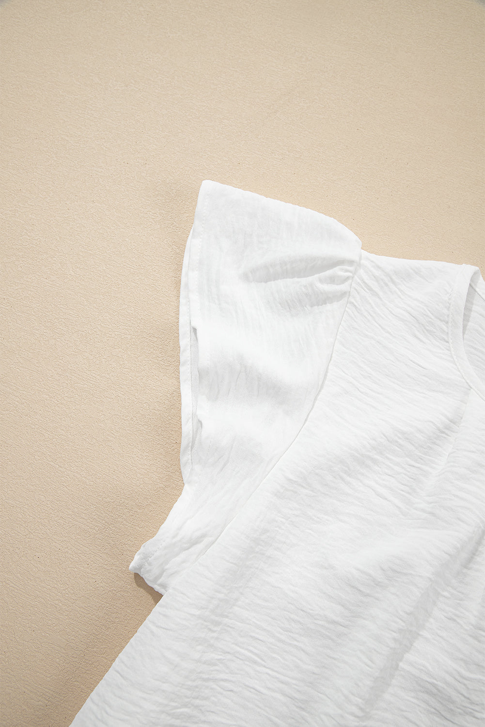 Blackish Green Flounce Sleeve Pleated Textured Blouse