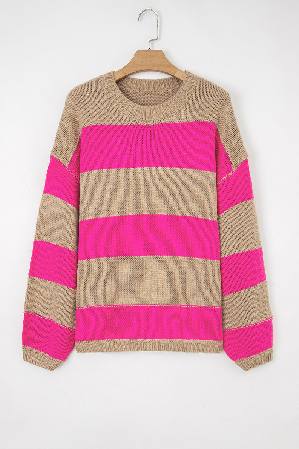 Blue Stripe Color Block PLus Size Drop Shoulder Sweater