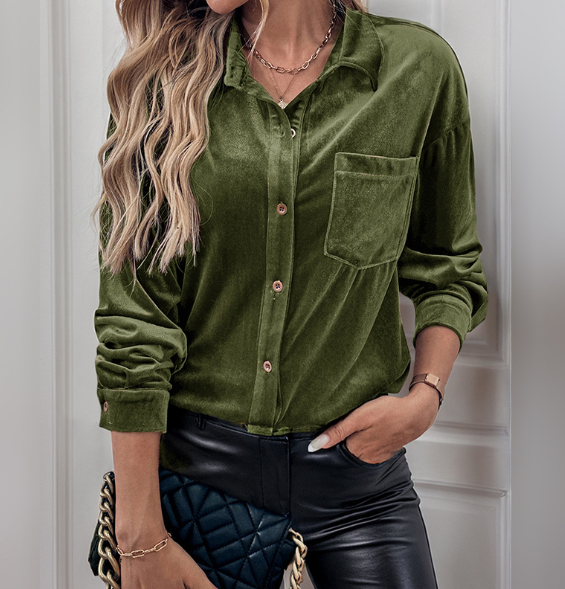 Women's Long Sleeve Velvet Cardigan Top