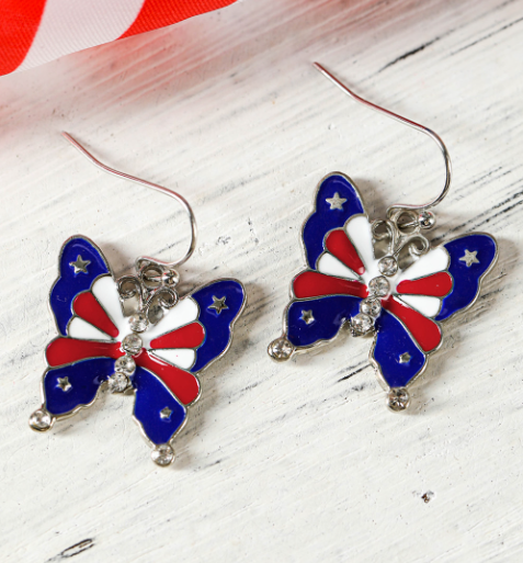 Dark Blue Stars and Stripes Print Butterfly Shape Hook Earrings