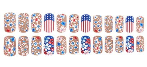 Sky Blue American Flag Flower Print Square False Nails