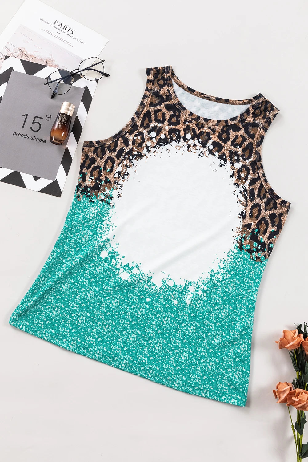 Customizable Bleached Leopard Tie-dye Print Tank Top