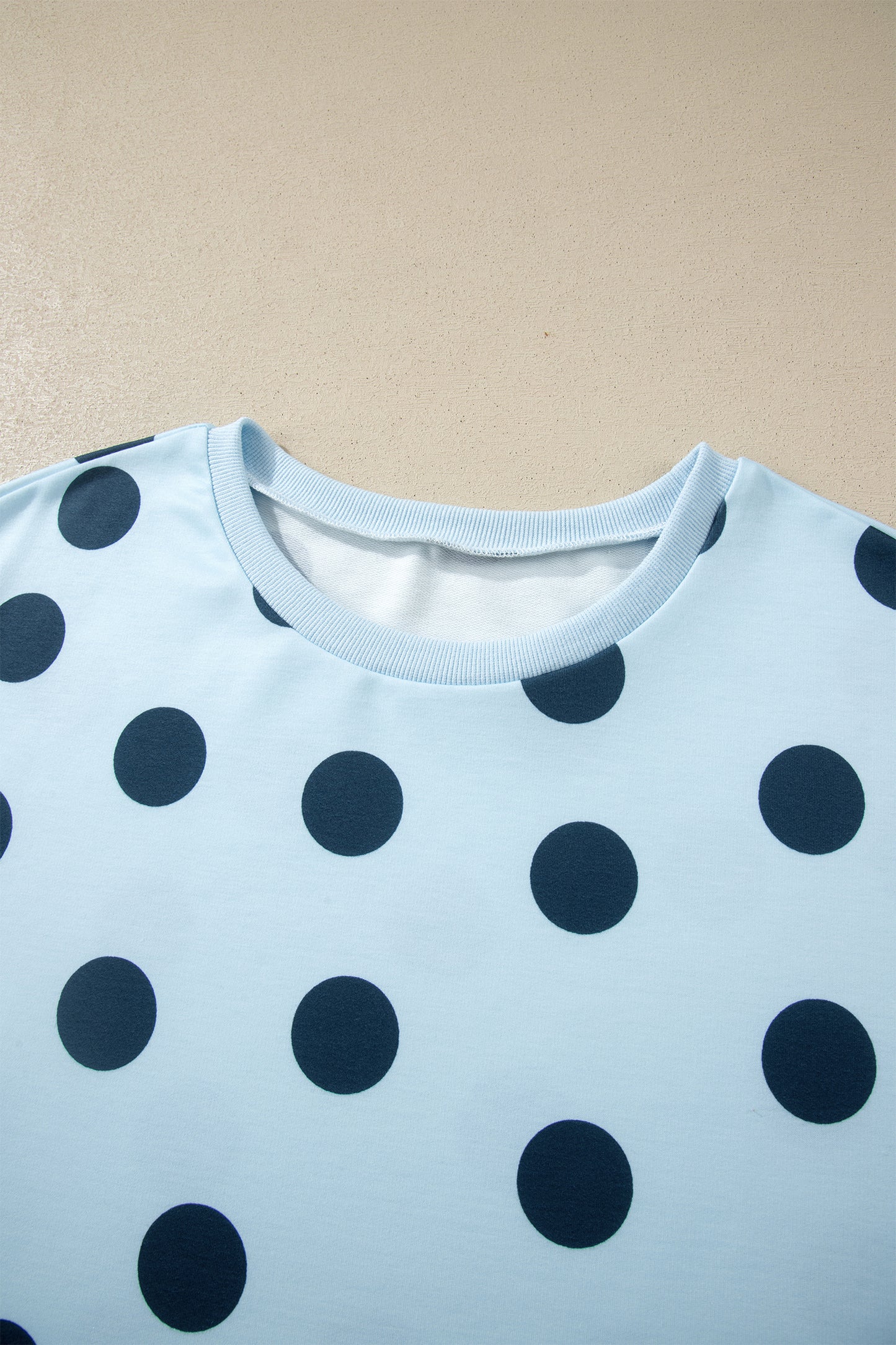 Black Polka Dot Print Loose Tee Drawstring Elastic Waist Short Set