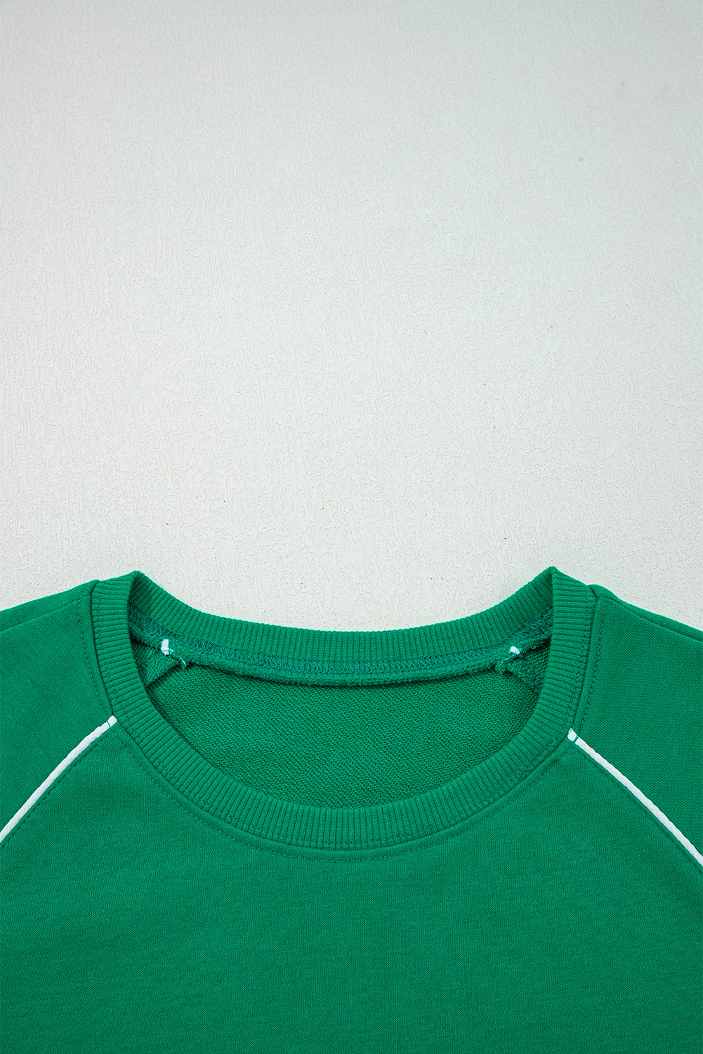 Dark Green Contrast Piping Crewneck Pullover Mini Skirt Set