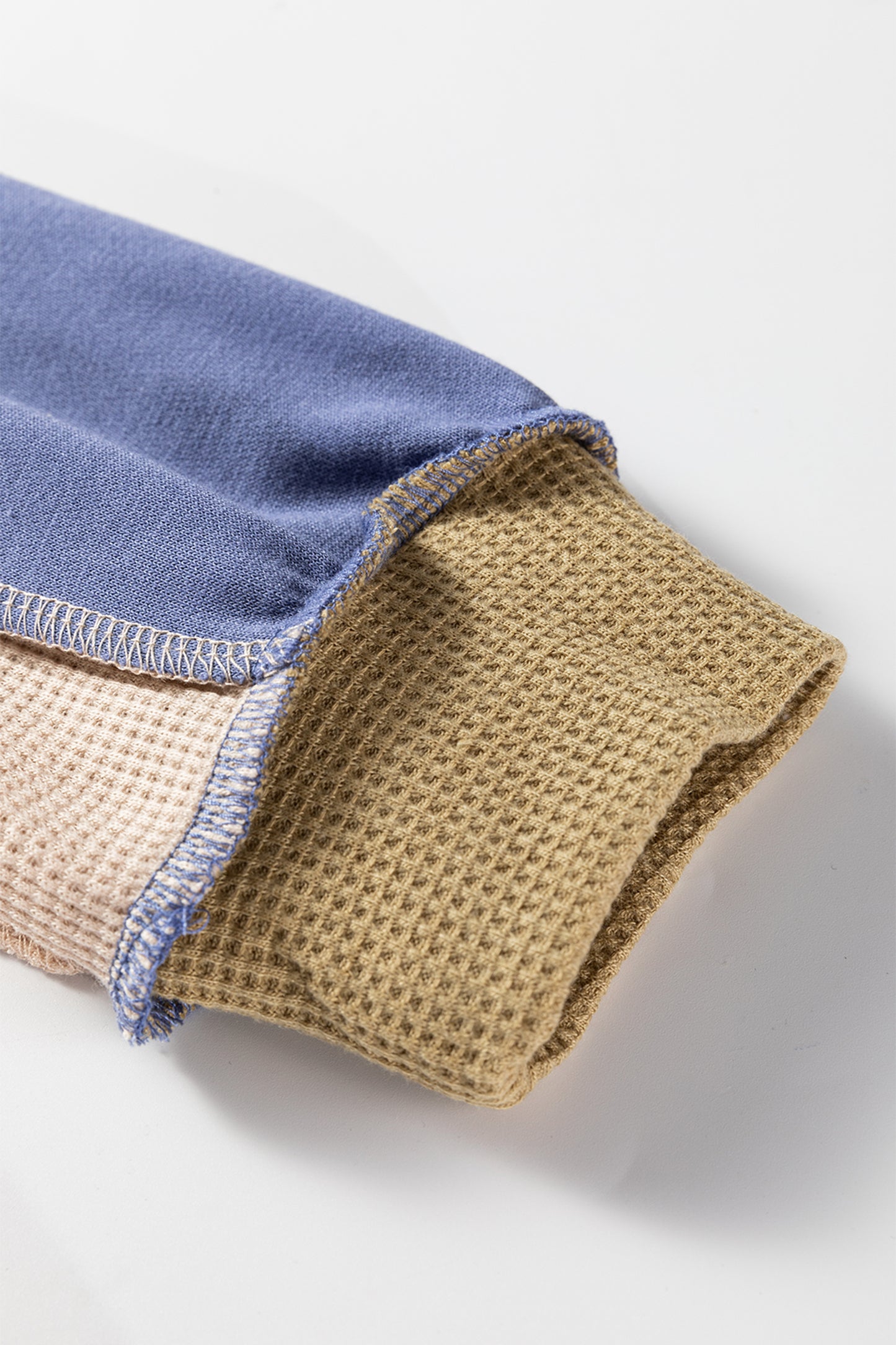 Color Block Mix Texture Waffle Patchwork Oversize Sweatshirt