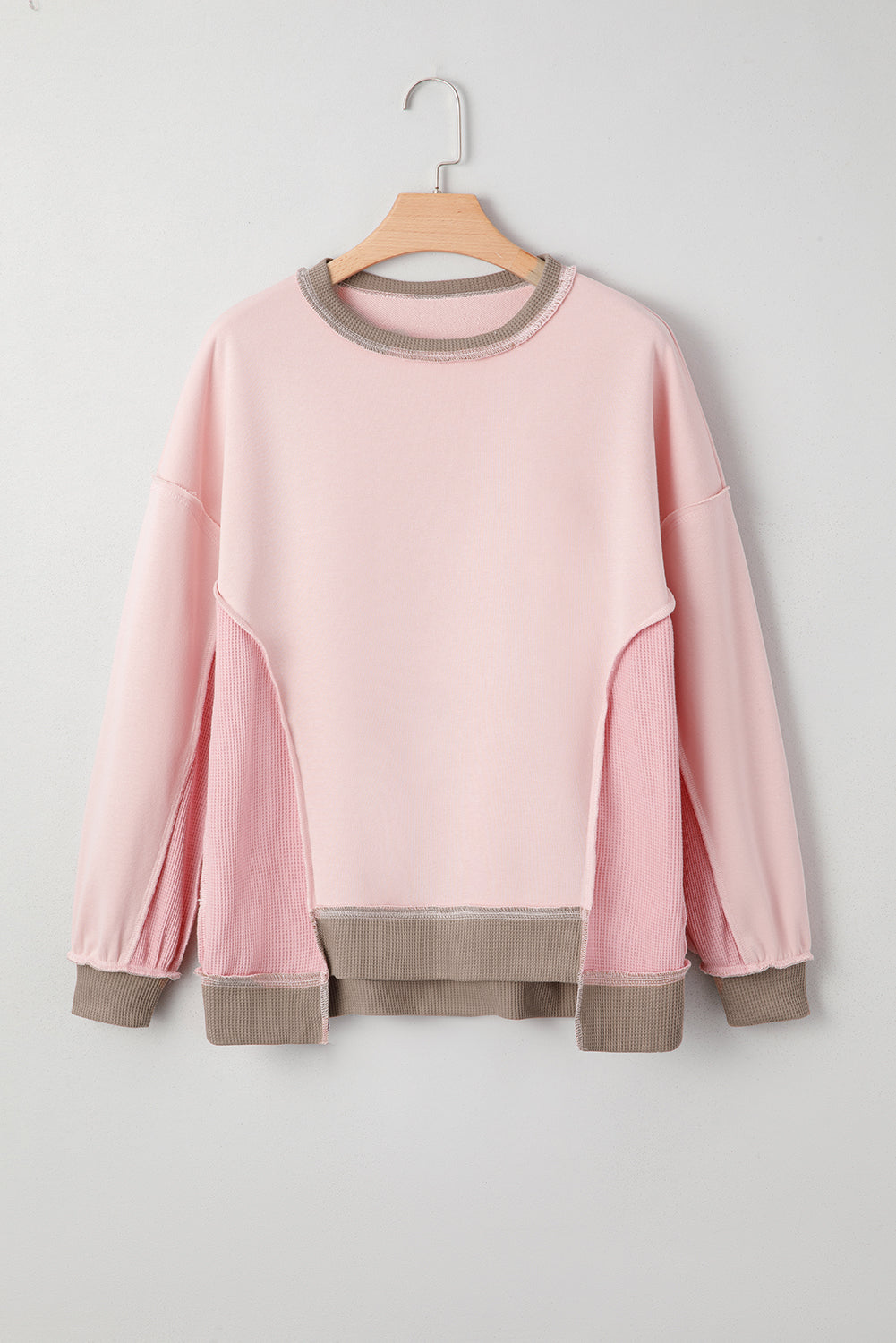 Color Block Mix Texture Waffle Patchwork Oversize Sweatshirt