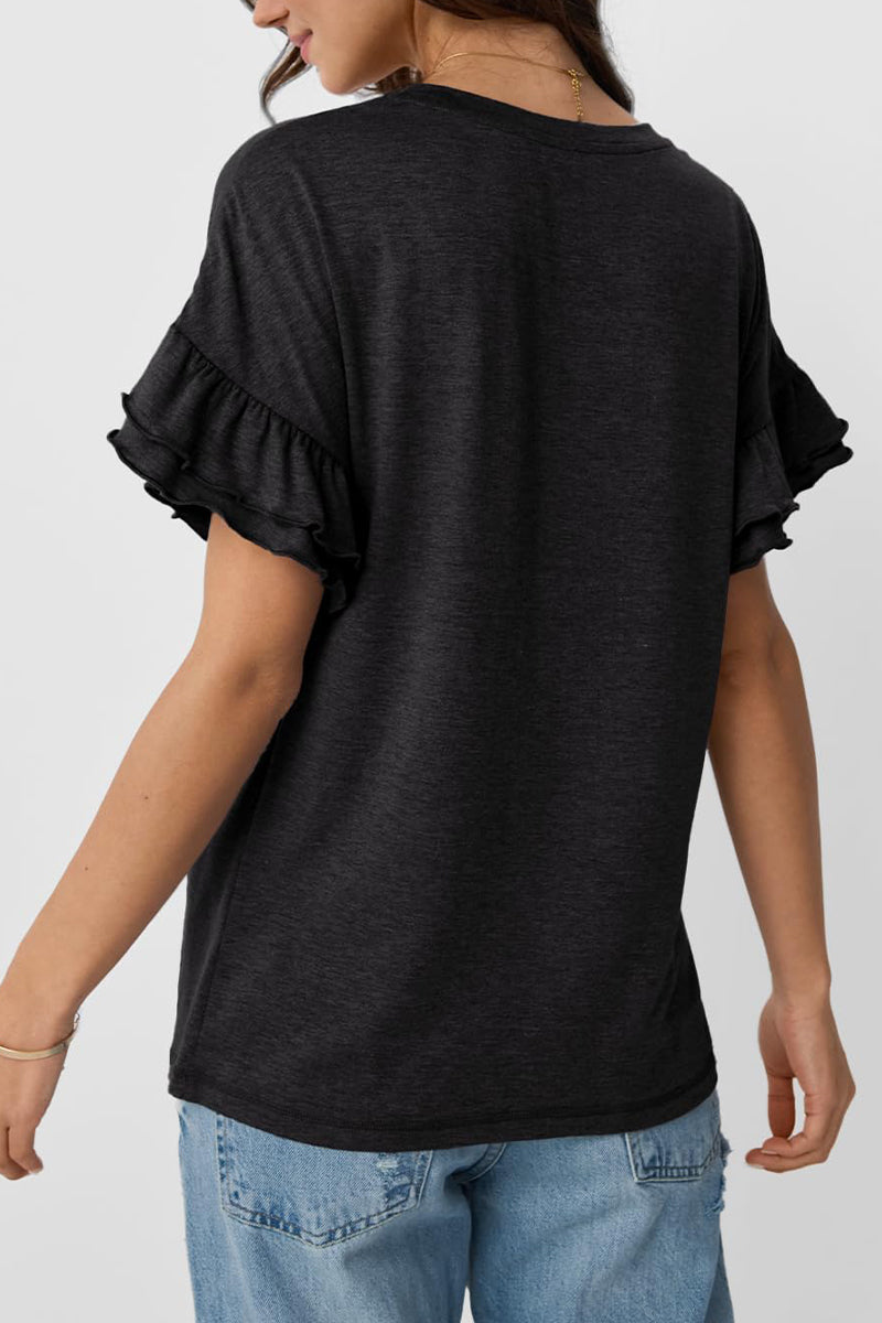 Patriotic Graphic Tee American Ruffle Sleeve Top