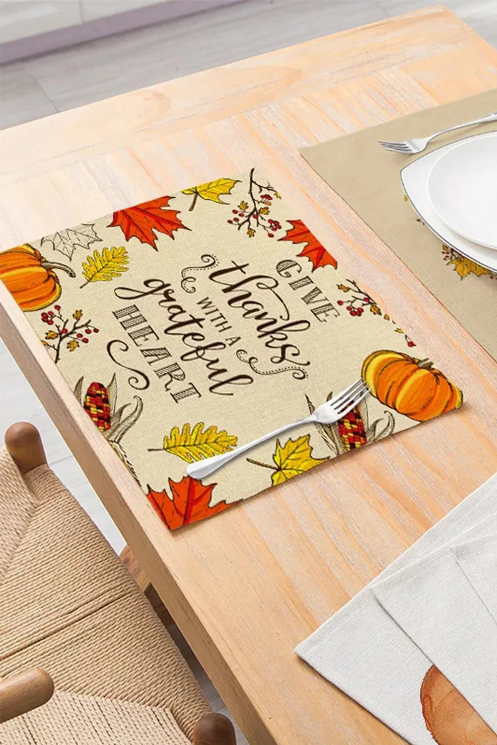 Orange Pumpkin Fall Leaf Thanksgiving Decorative Placemat
