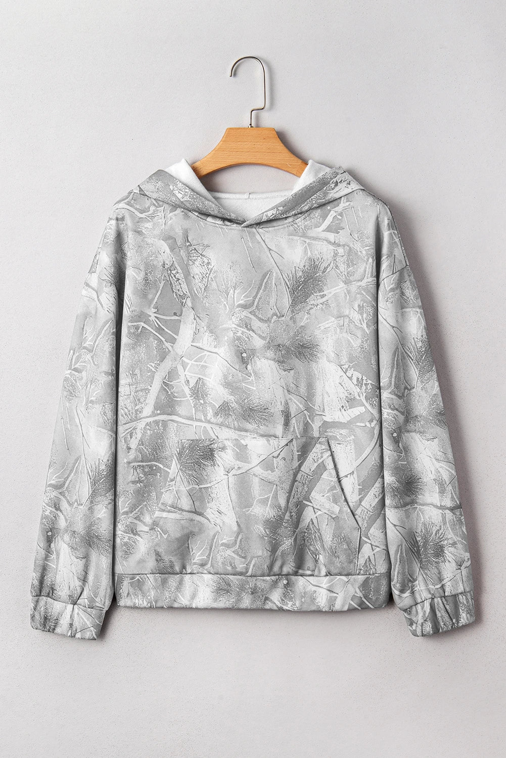 Gray Camouflage Woodland Print Oversized Sporty Hoodie