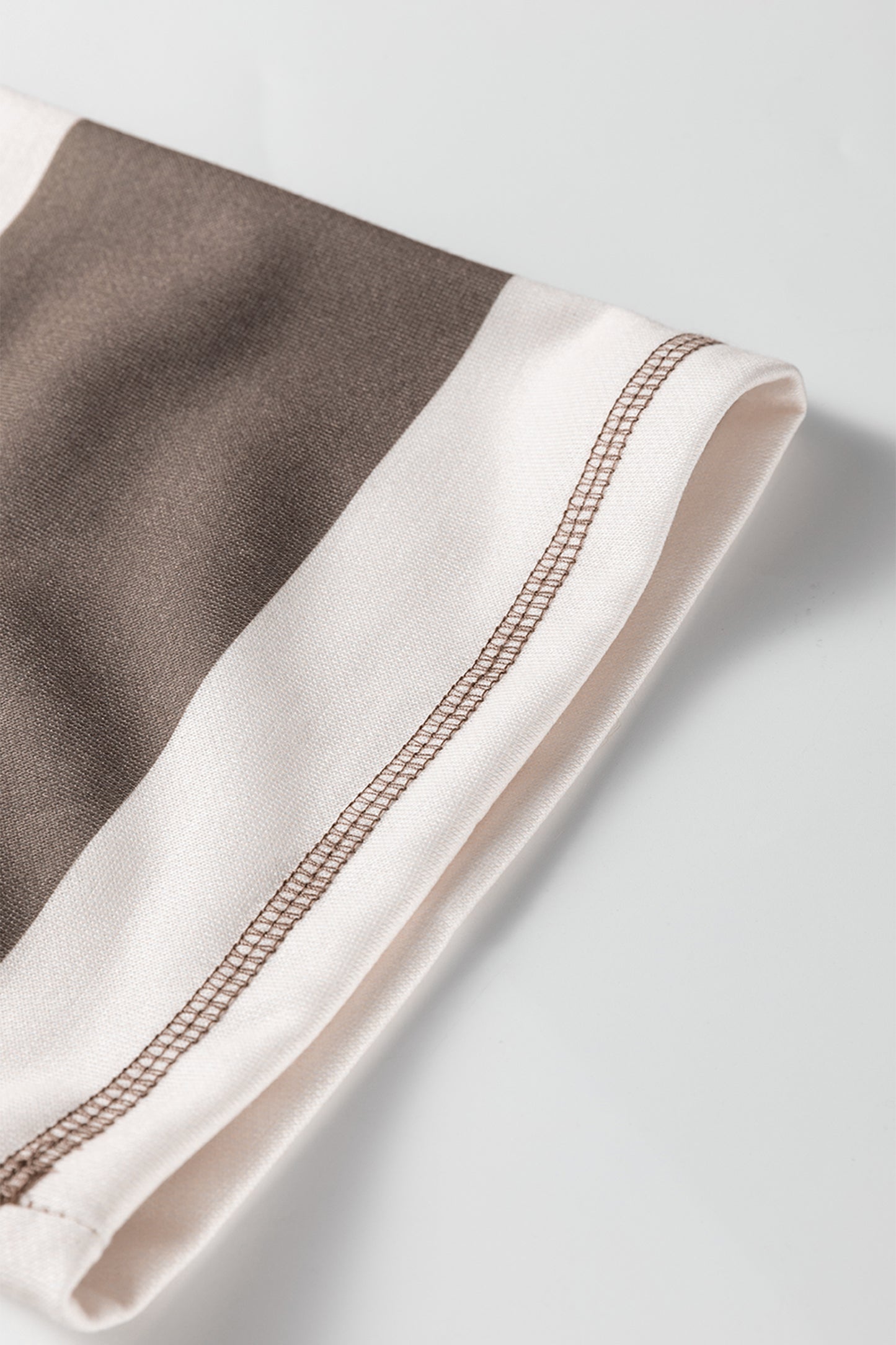 Brown Striped Color Block Zip Collar 3/4 Sleeve Oversize Sweatshirt