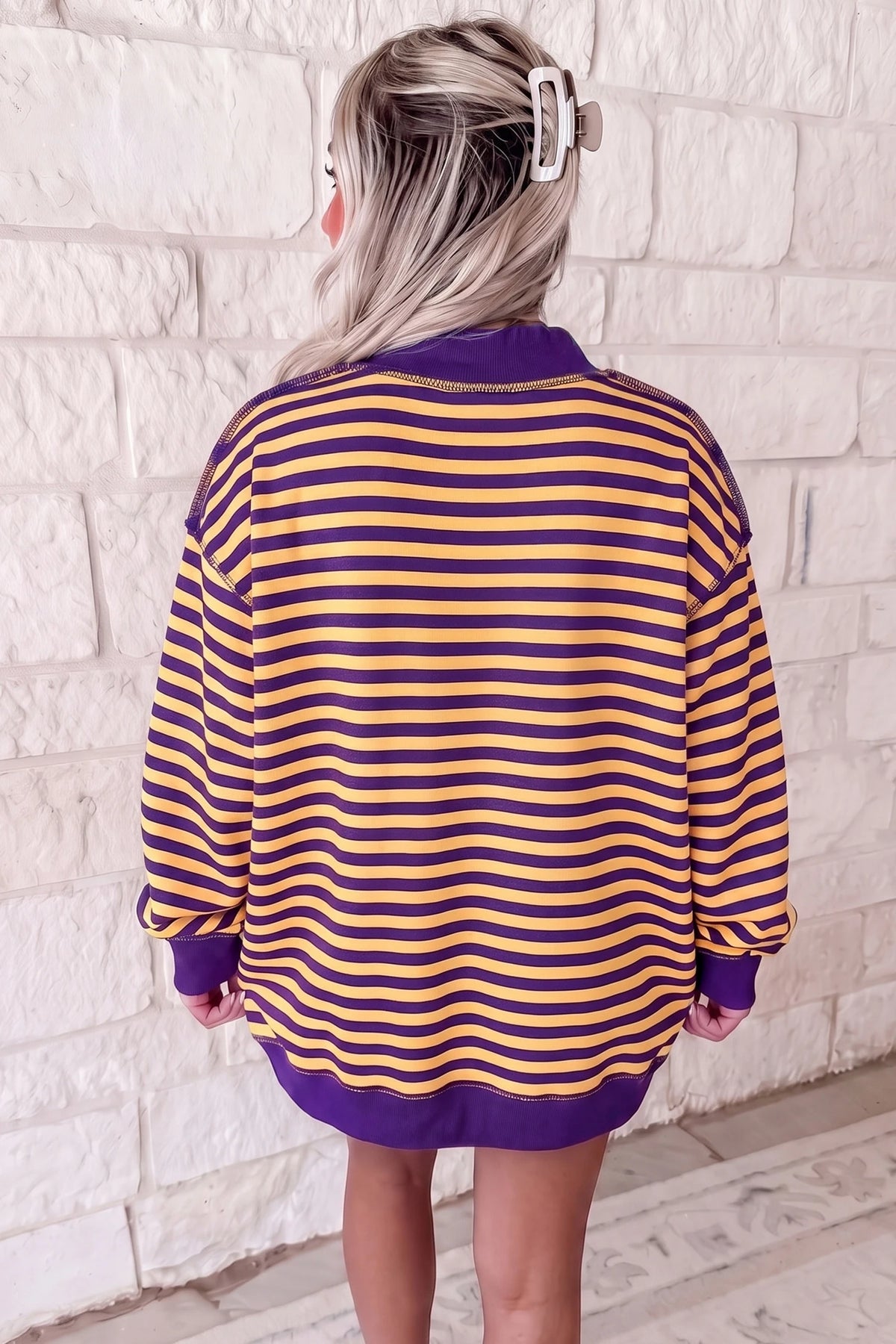 Red Stripe Christmas Slogan Embroidery Patched Mock Neck Oversized Sweatshirt