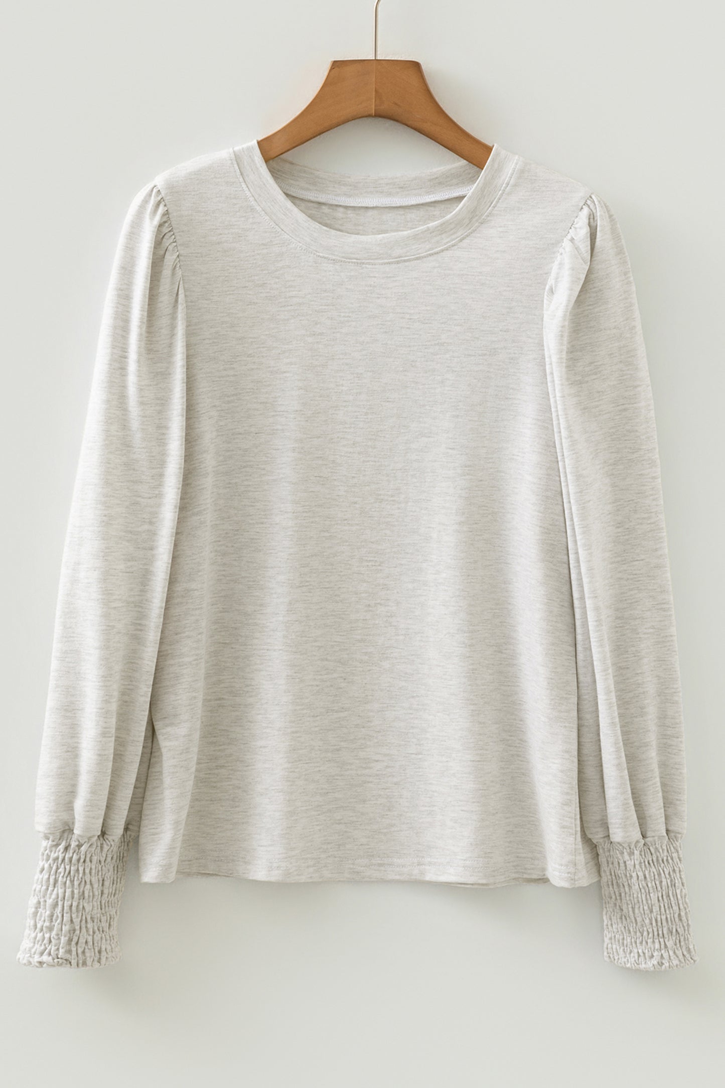 Oatmeal Shirred Cuffs Puff Sleeve Peasant Top