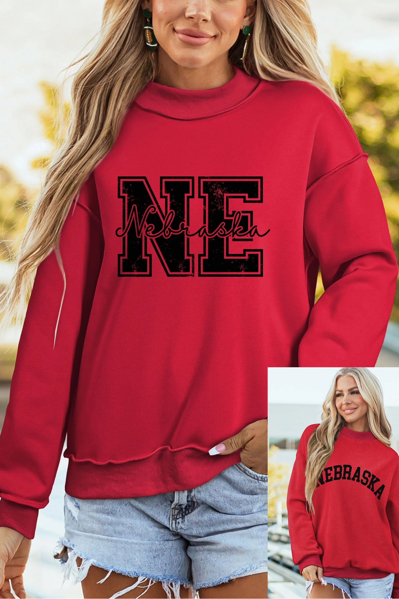 Racing Red NEBRASKA Double Side Printed Mock Neck Reversible Sweatshirt