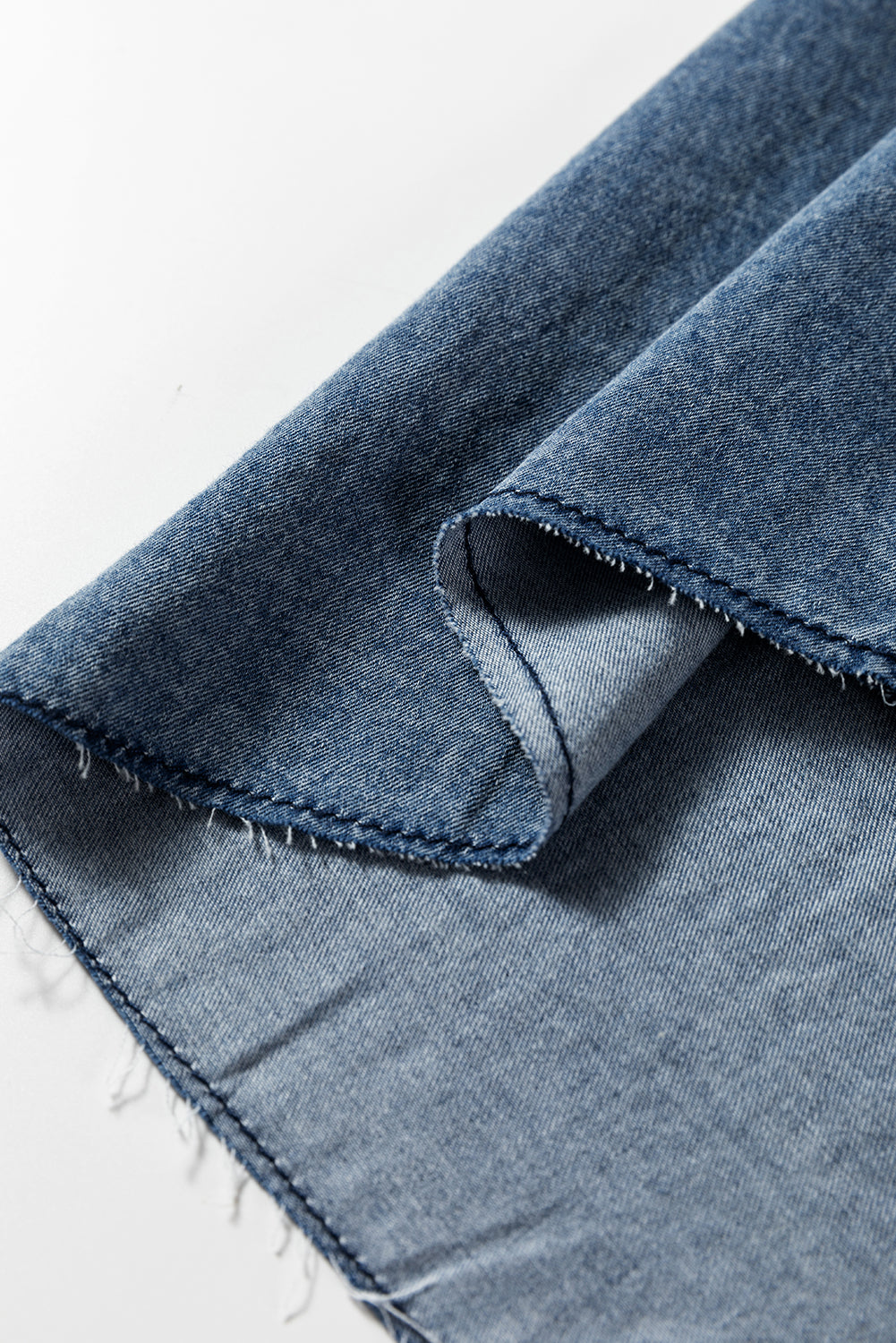 Beau Blue Chest Pocket Raw Hem Denim Loose Shirt Dress