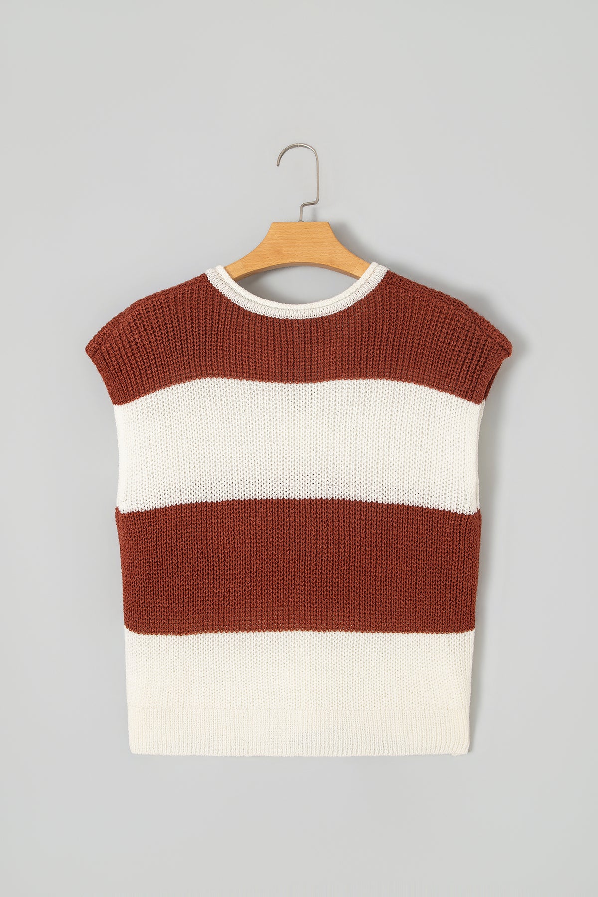 Blue Stripe Striped Colorblock Knit V Neck Short Sleeve Loose Sweater