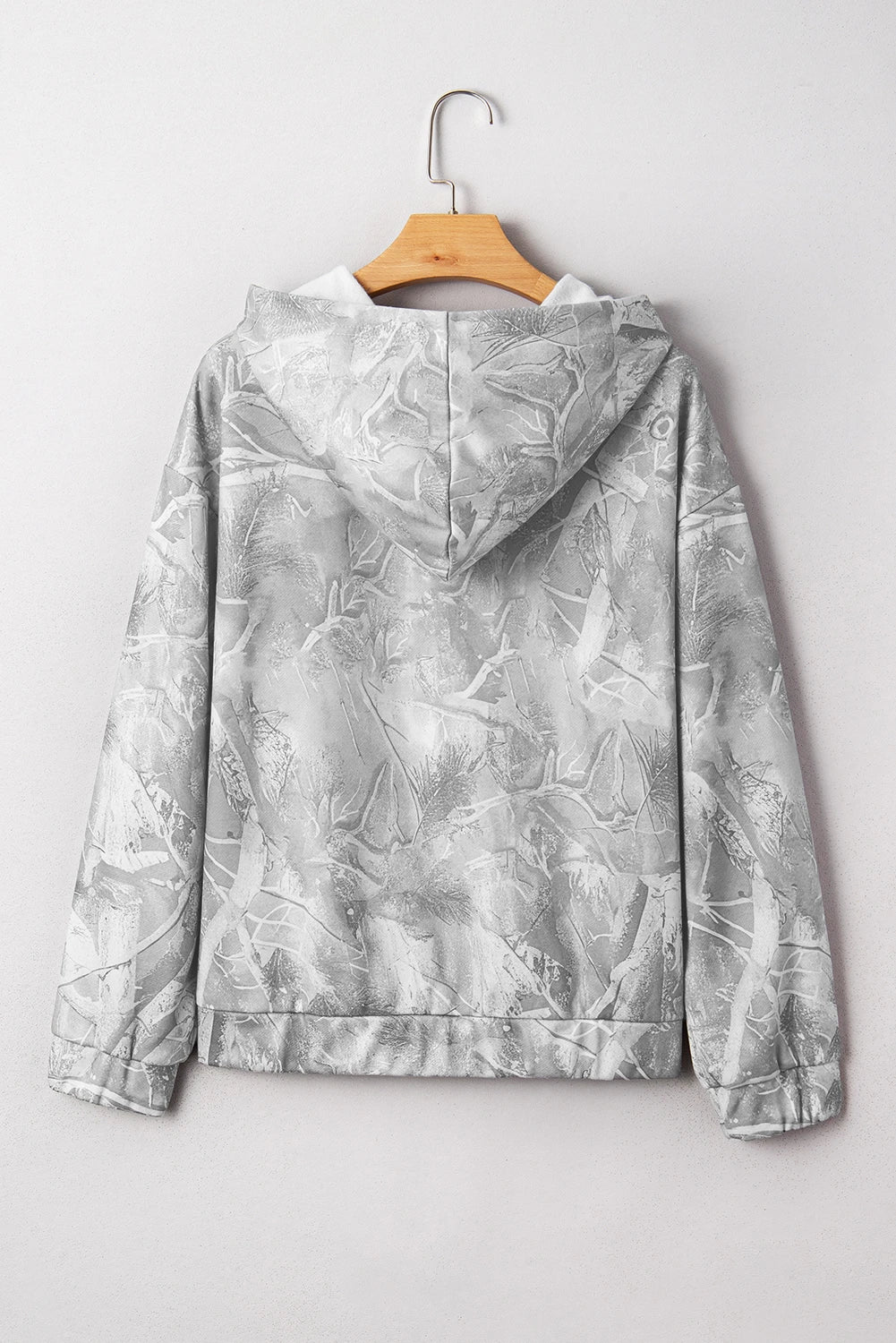 Gray Camouflage Woodland Print Oversized Sporty Hoodie