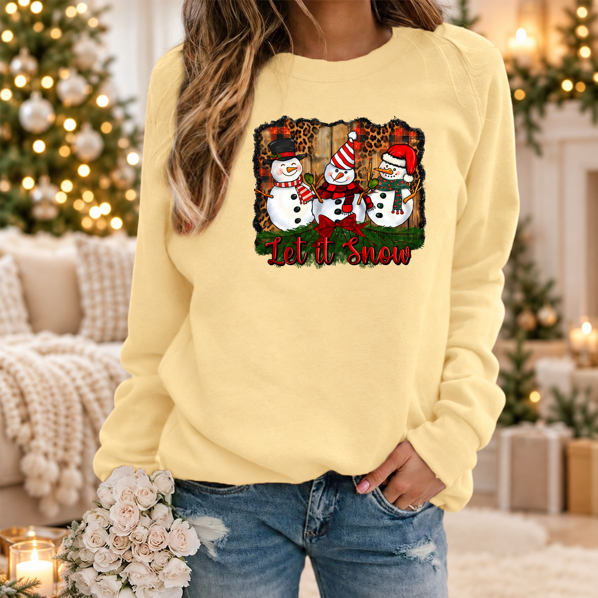 Womens Let It Snow Snowman Graphic Sweatshirt