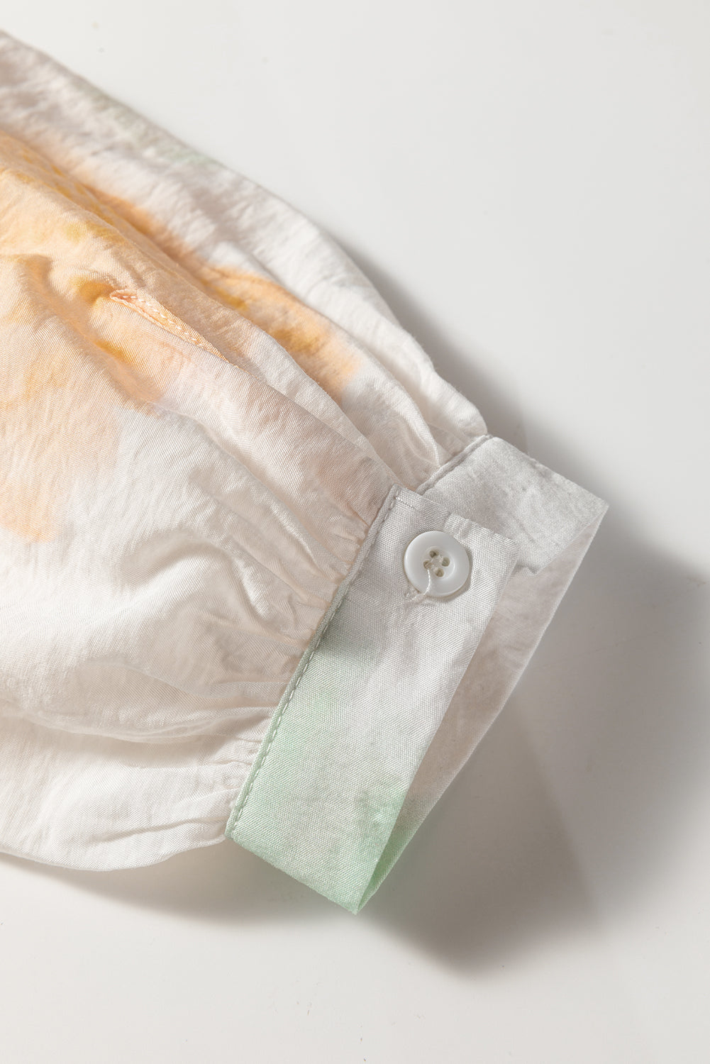 Carrot Abstract Floral Print Bow Tie Long Puff Sleeve Blouse